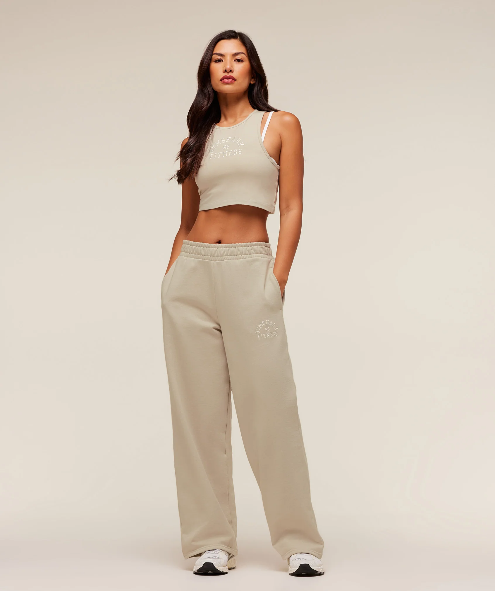 Gymshark Fitness Embroidered Graphic Wide Leg Joggers - Pebble Grey - Image 3