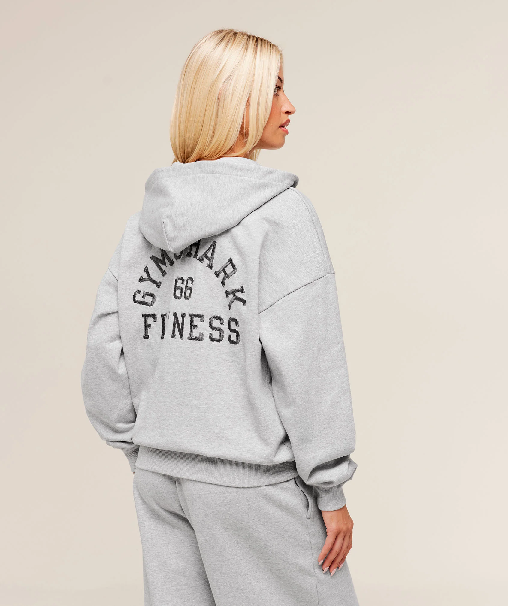 Gymshark Fitness Embroidered Graphic Zip Up Hoodie - Light Grey Core Marl - Image 2