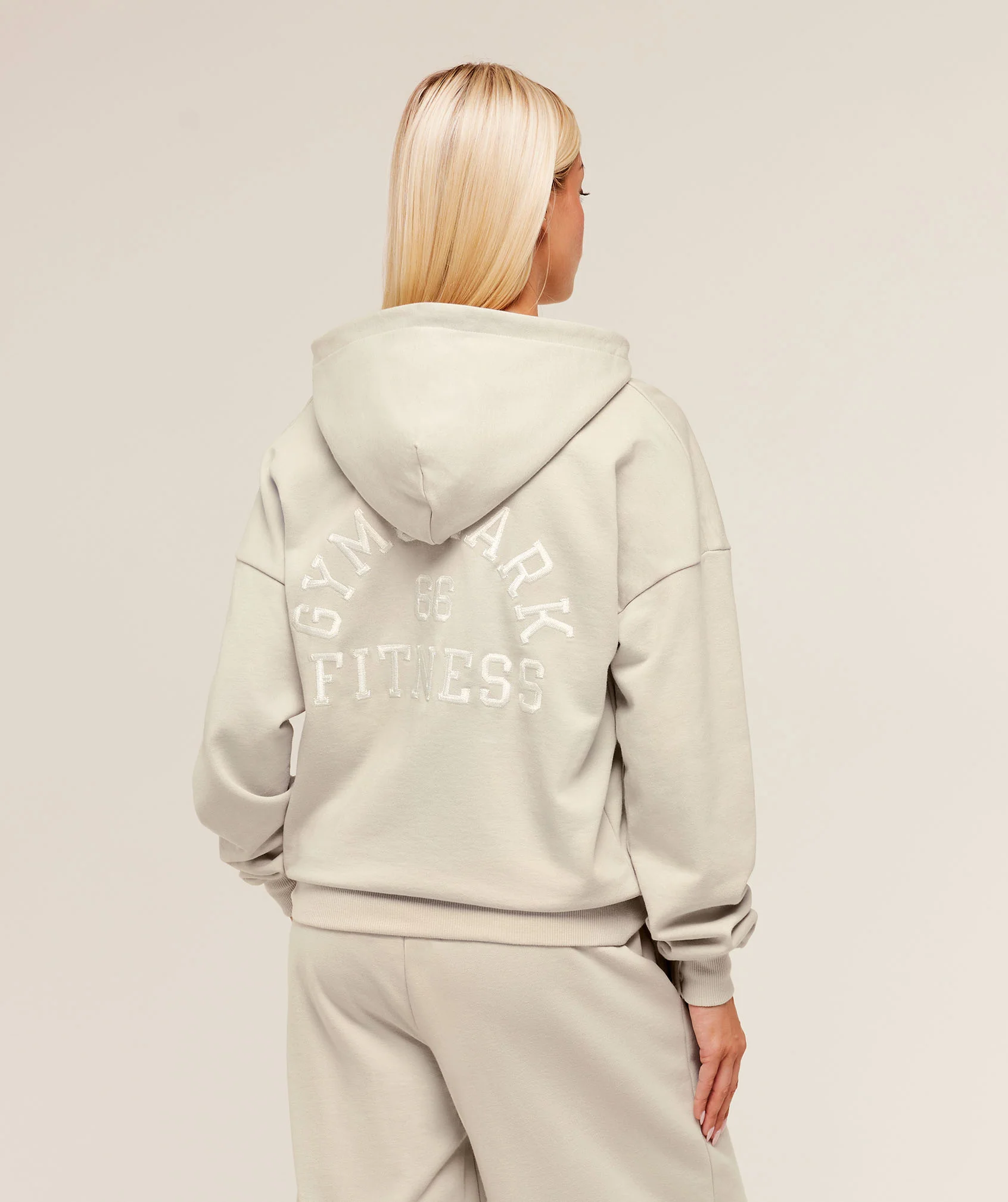 Gymshark Fitness Embroidered Graphic Zip Up Hoodie - Pebble Grey - Image 2