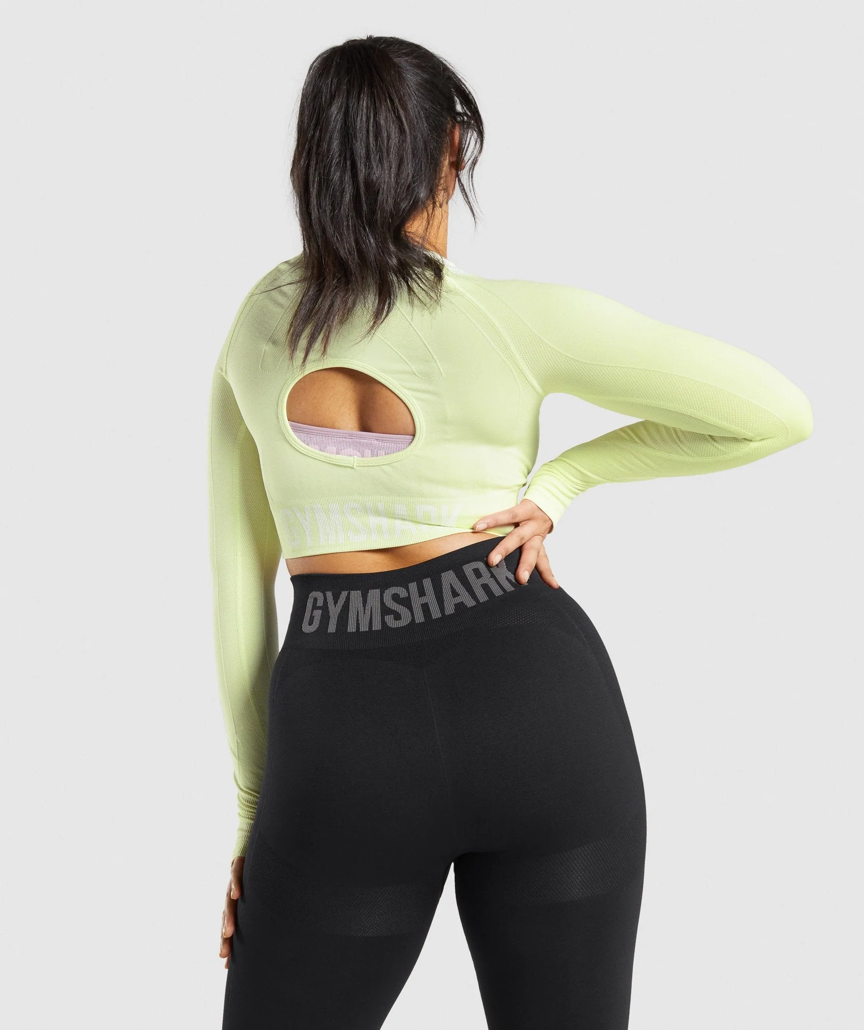 Gymshark Flex Sports Long Sleeve Crop Top - Light Green Marl - Image 2