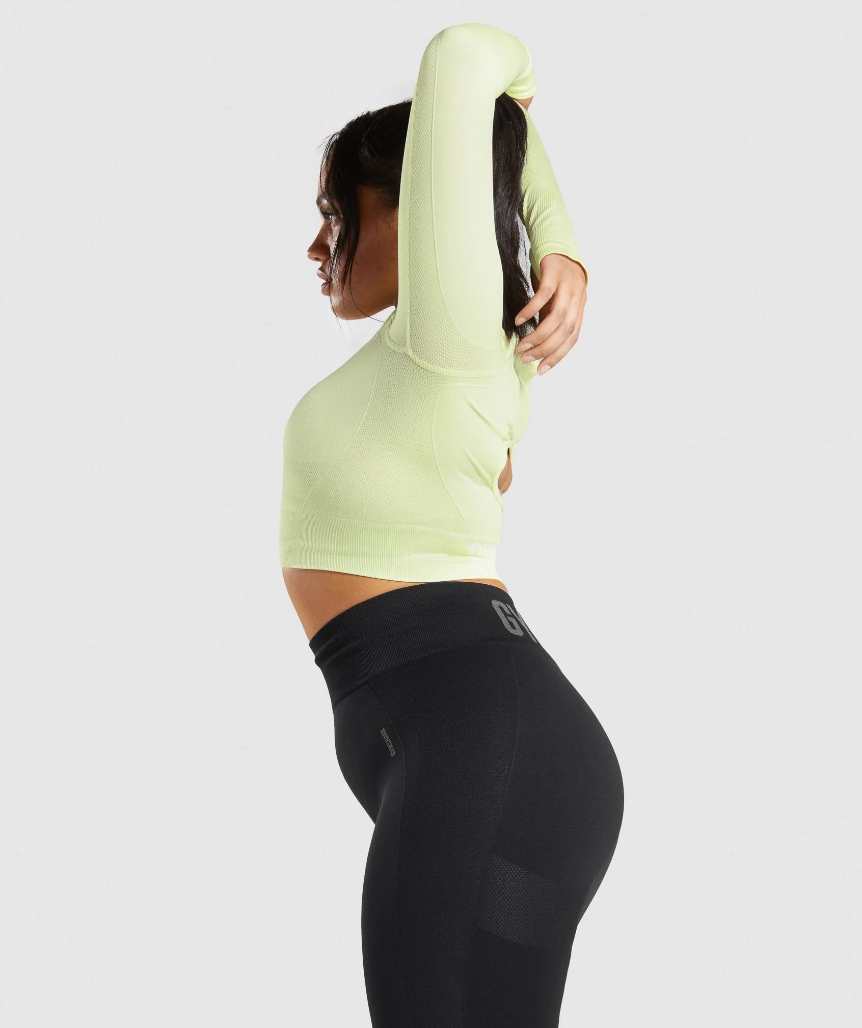 Gymshark Flex Sports Long Sleeve Crop Top - Light Green Marl - Image 3