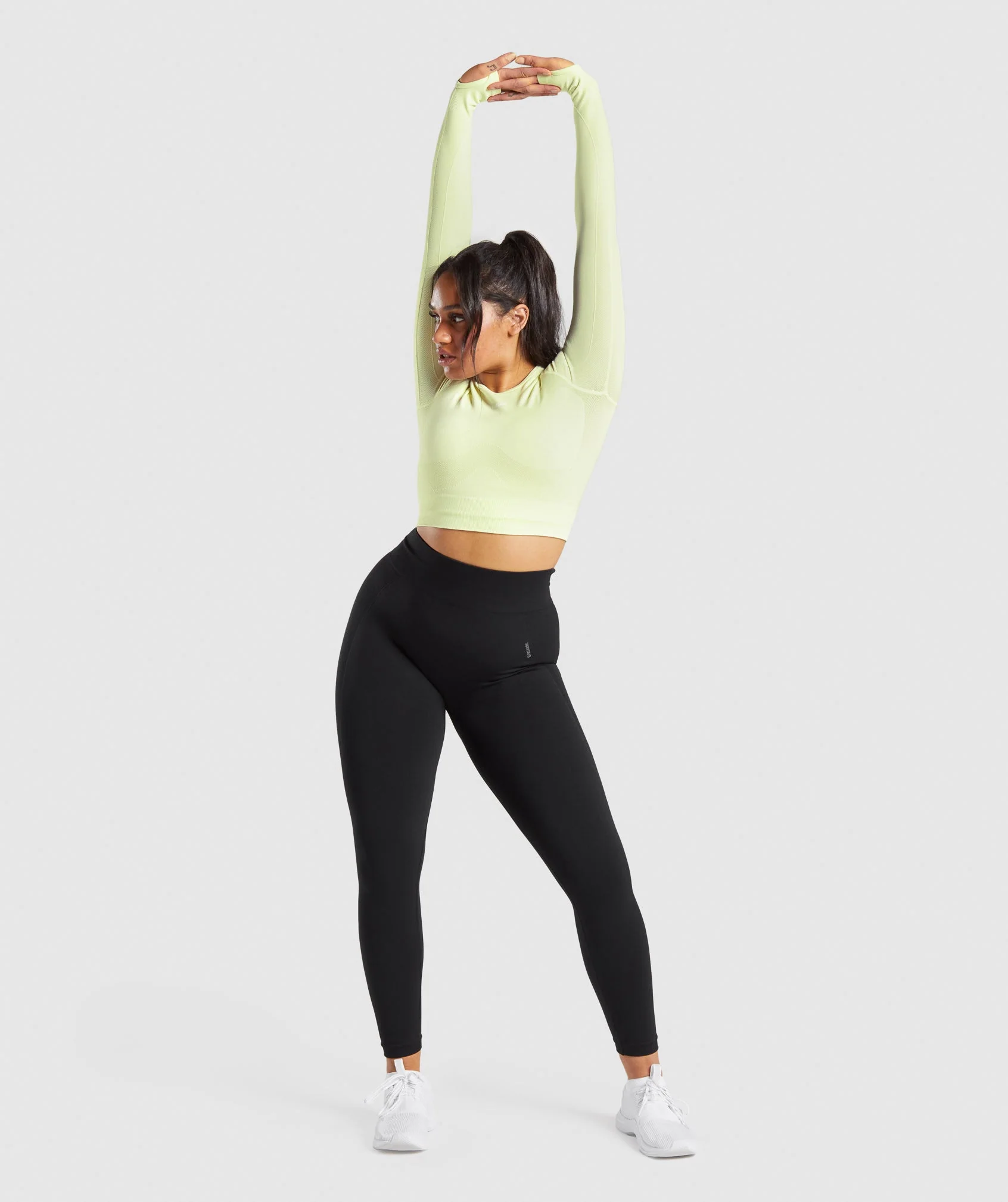 Gymshark Flex Sports Long Sleeve Crop Top - Light Green Marl - Image 4