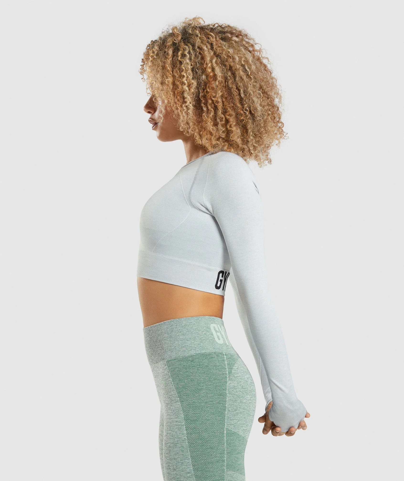 Gymshark Flex Sports Long Sleeve Crop Top - Light Grey Marl - Image 3