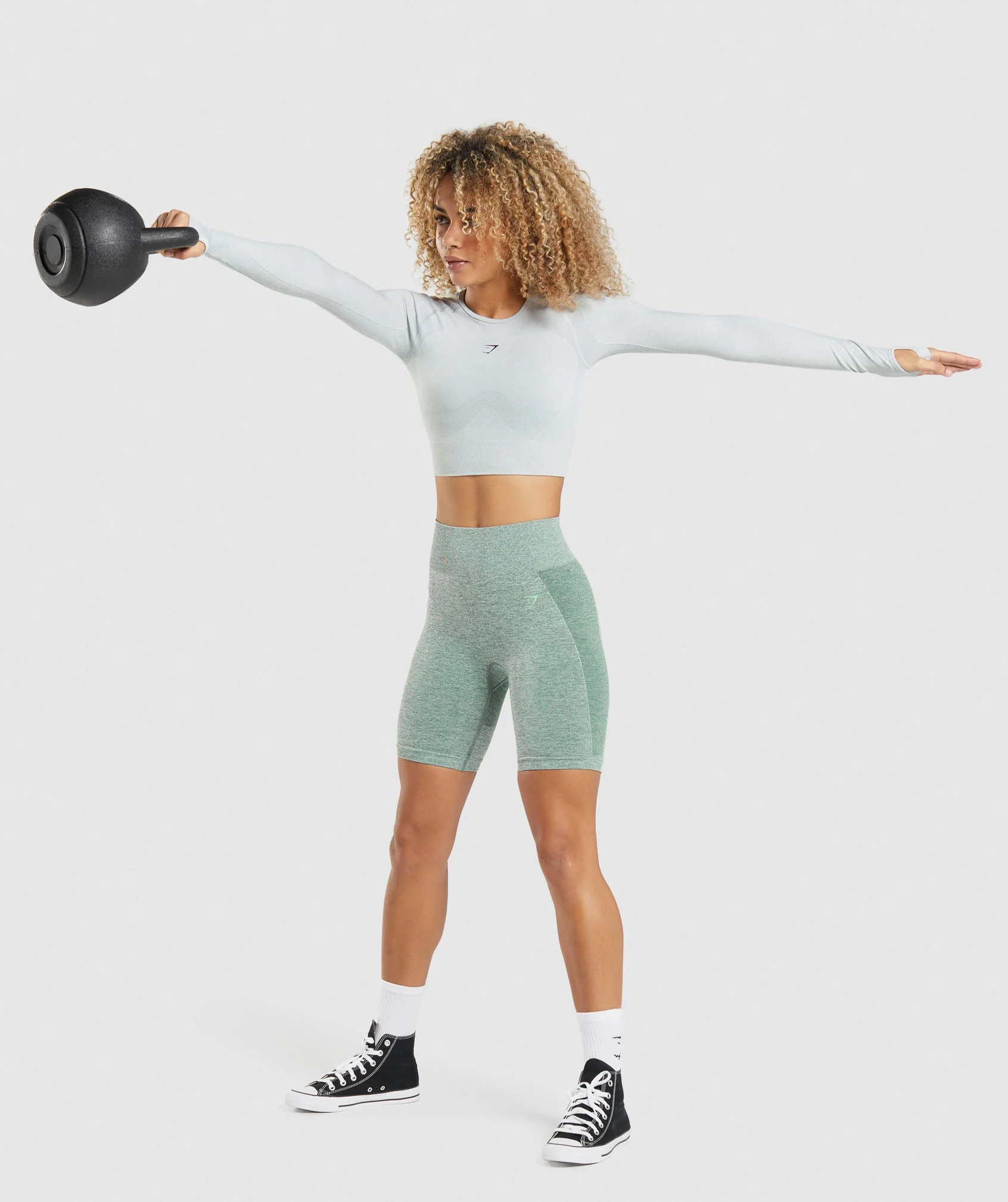 Gymshark Flex Sports Long Sleeve Crop Top - Light Grey Marl - Image 5
