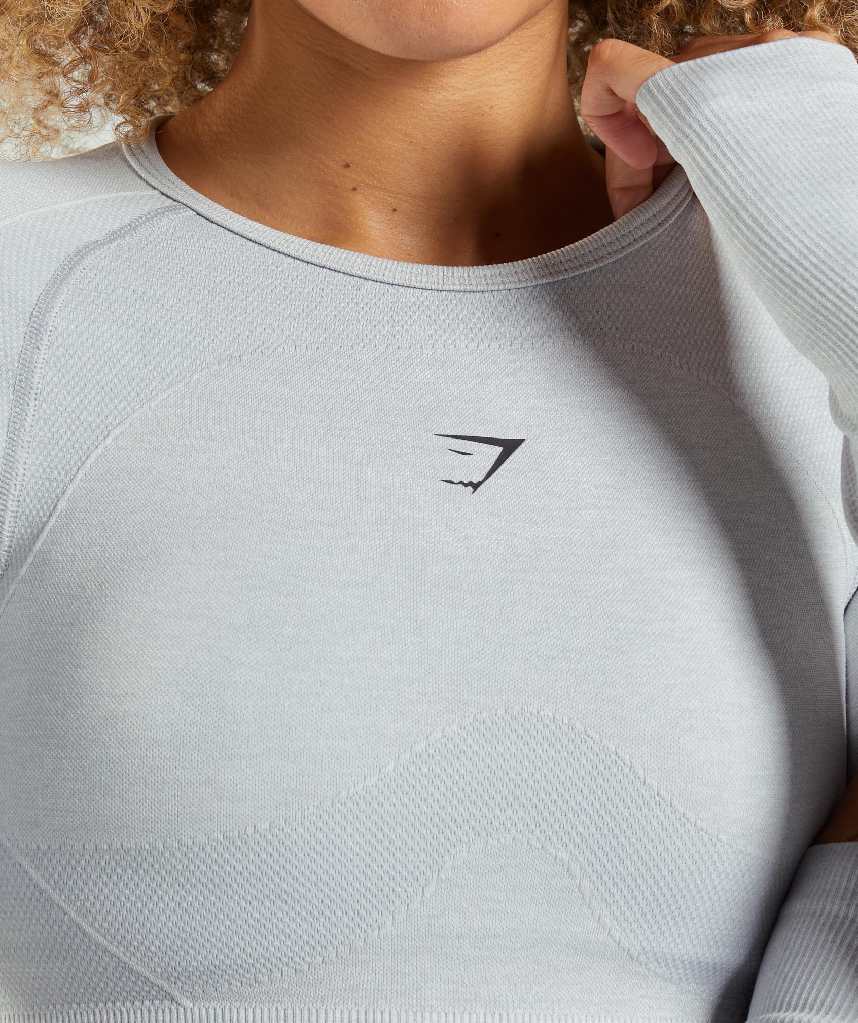 Gymshark Flex Sports Long Sleeve Crop Top - Light Grey Marl - Image 7
