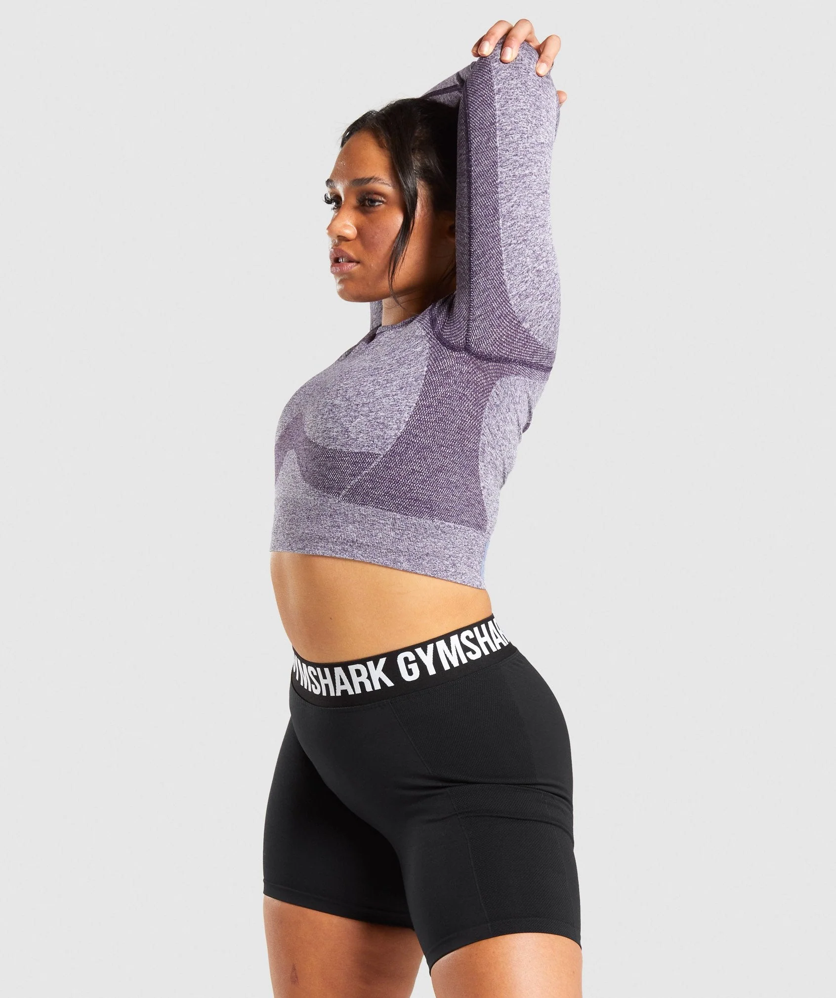 Gymshark Flex Sports Long Sleeve Crop Top - Purple Marl - Image 3