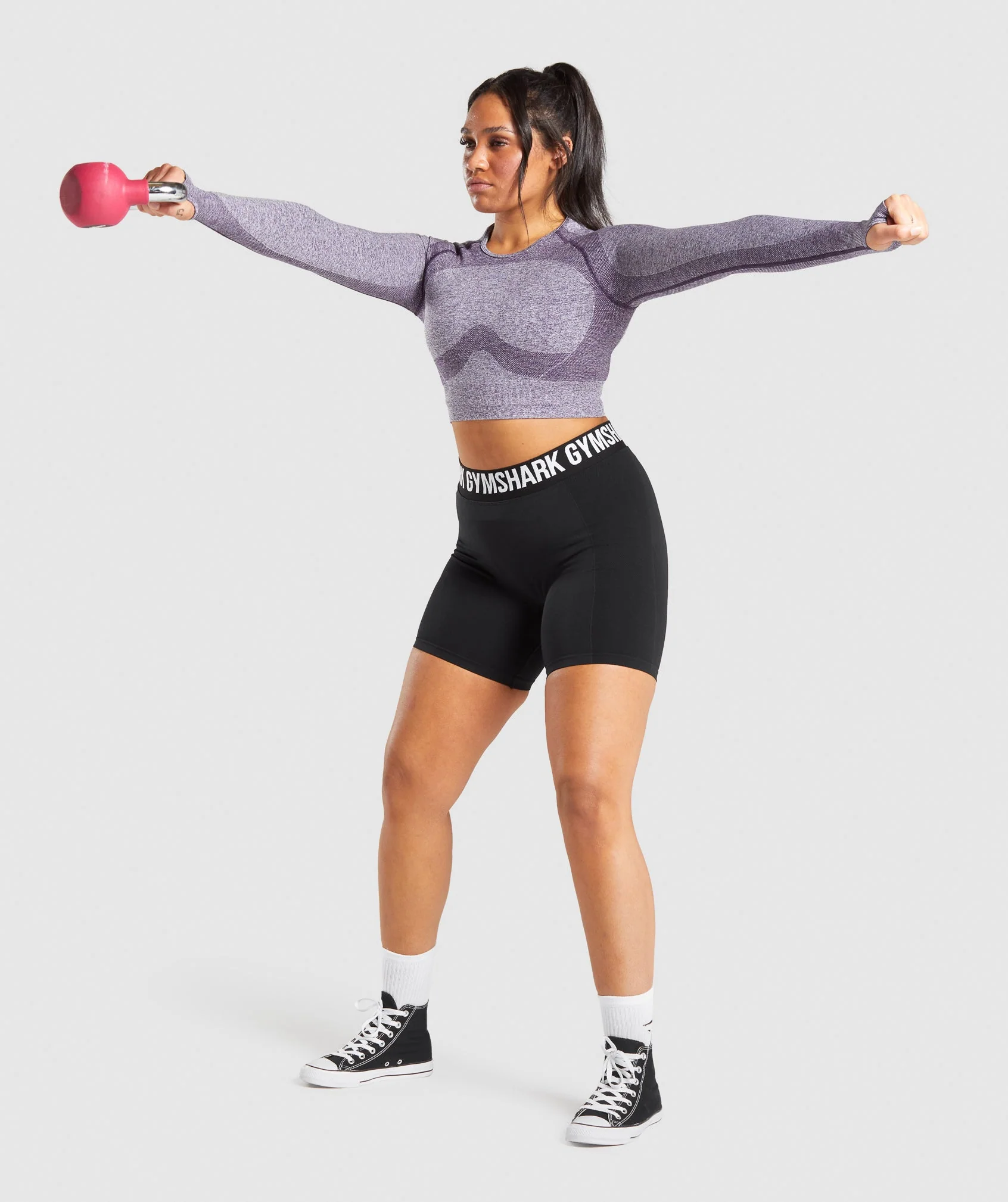 Gymshark Flex Sports Long Sleeve Crop Top - Purple Marl - Image 4