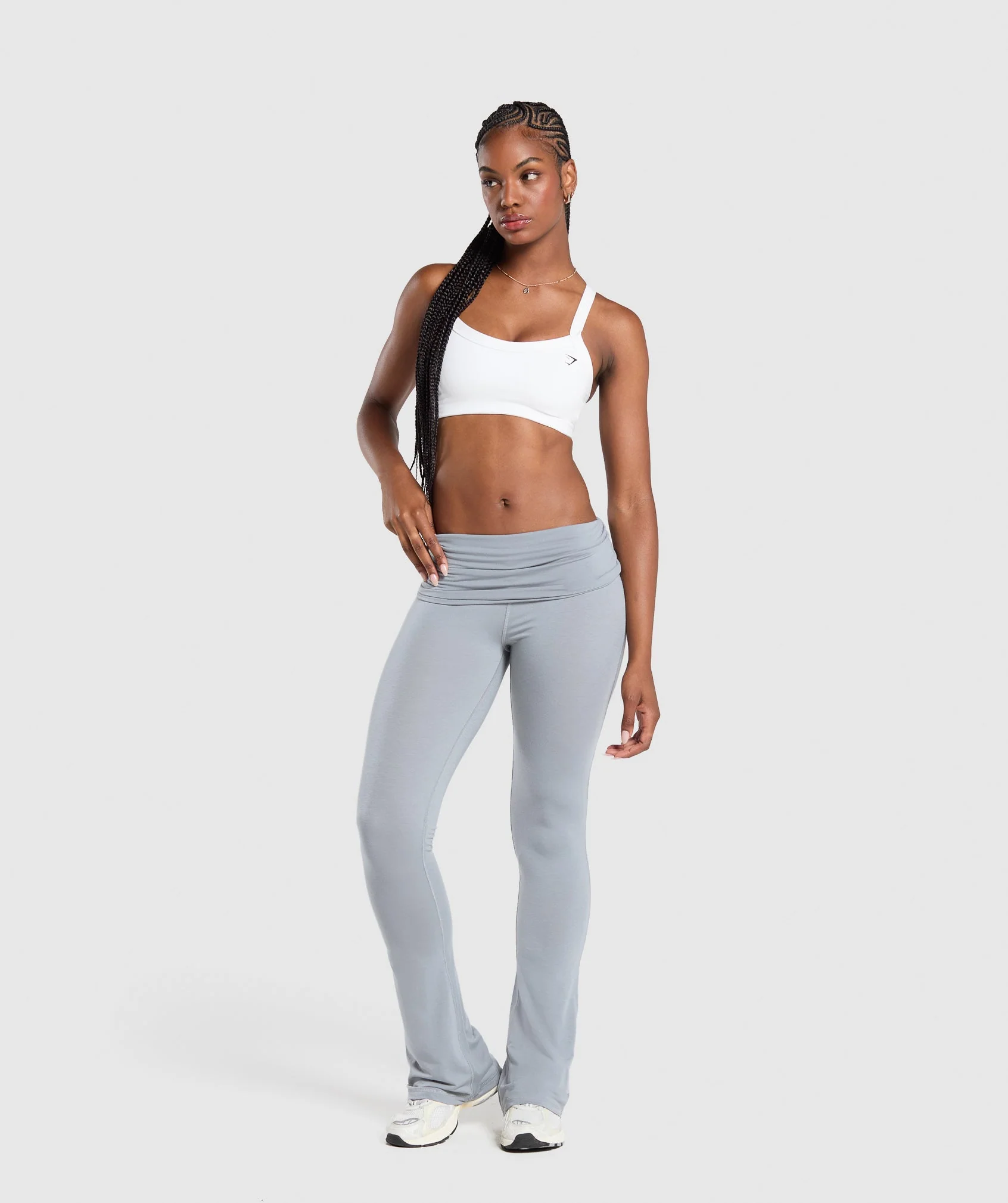 Gymshark Foldover Flared Leggings - Denim Grey - Image 4
