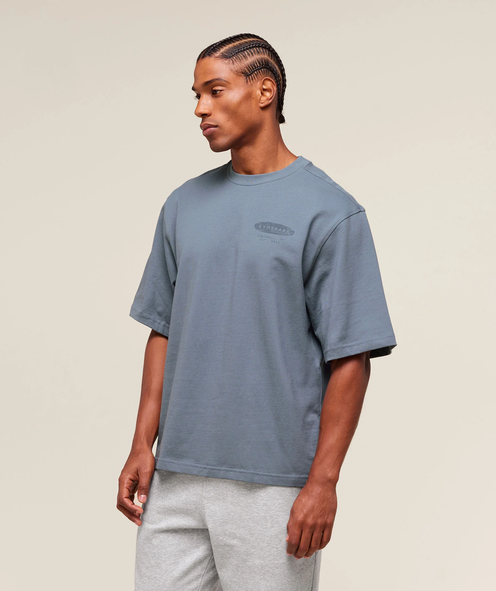 Gymshark For The Lifters Boxy T-Shirt - Iron Blue - Image 3