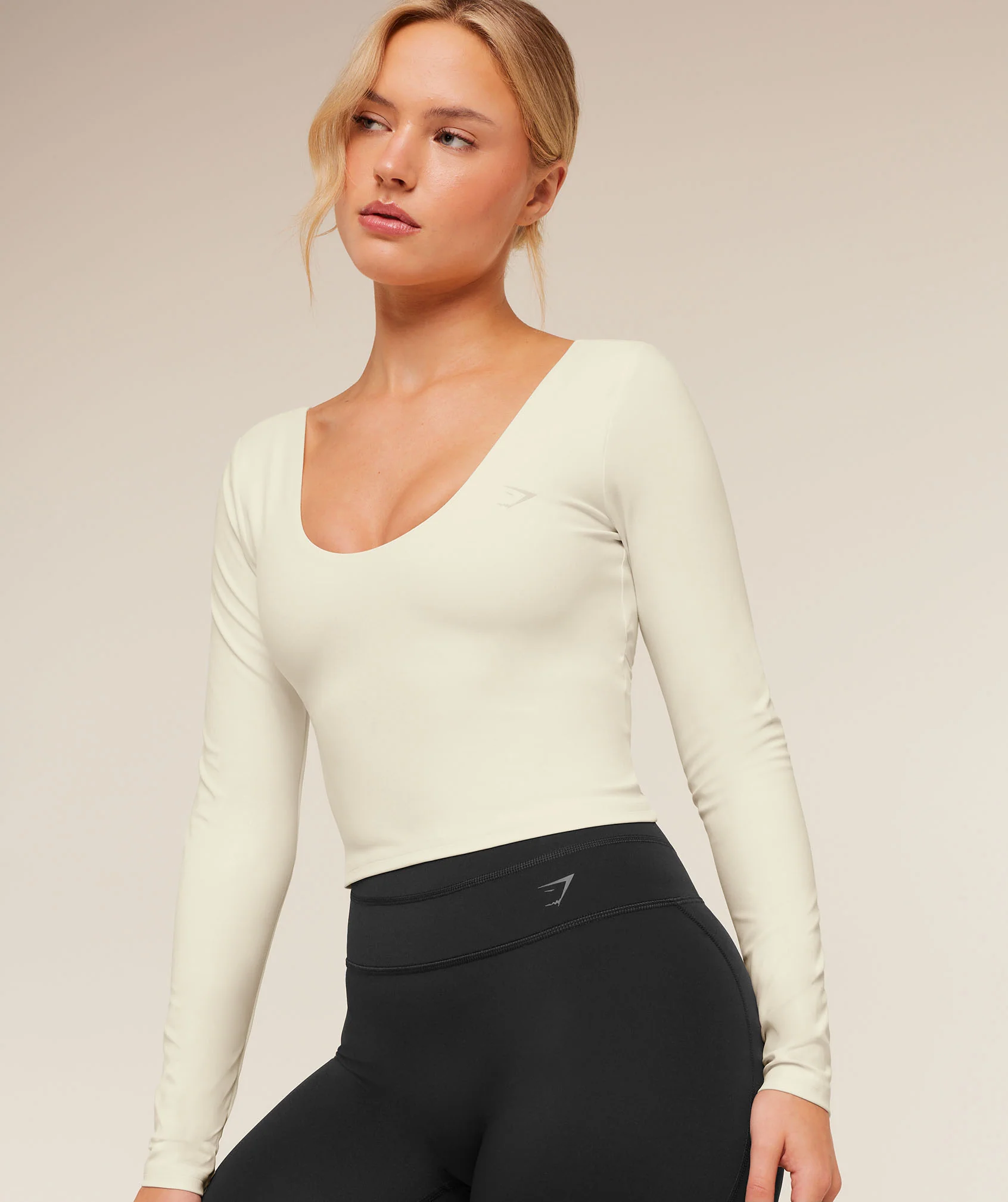 Gymshark Crossover Back Long Sleeve Top - Soft White - Image 2