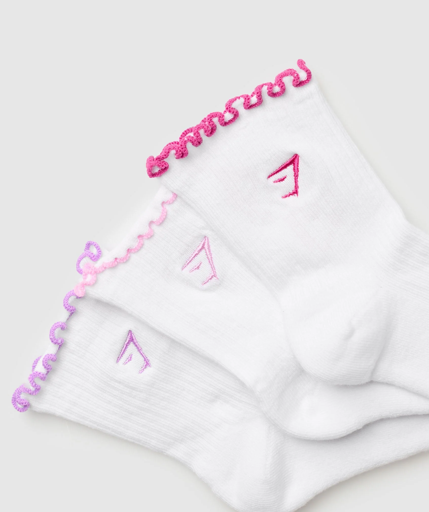 Gymshark Frill Midi Sock 3pk - White/Sour Pink/Active Purple/Winning Pink - Image 2