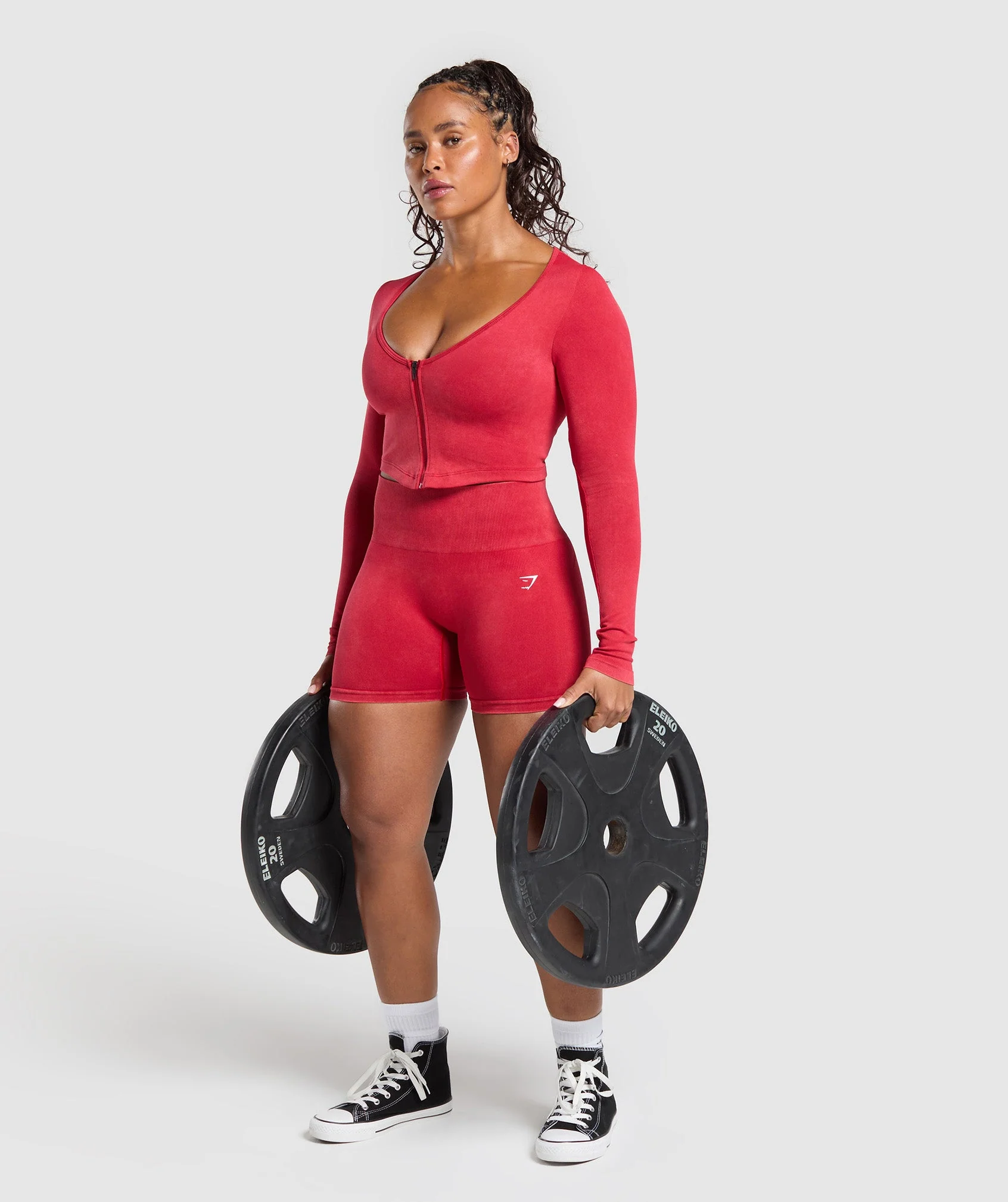 Gymshark Gains Seamless Washed Zip Up Jacket - Carmine Red - Image 4