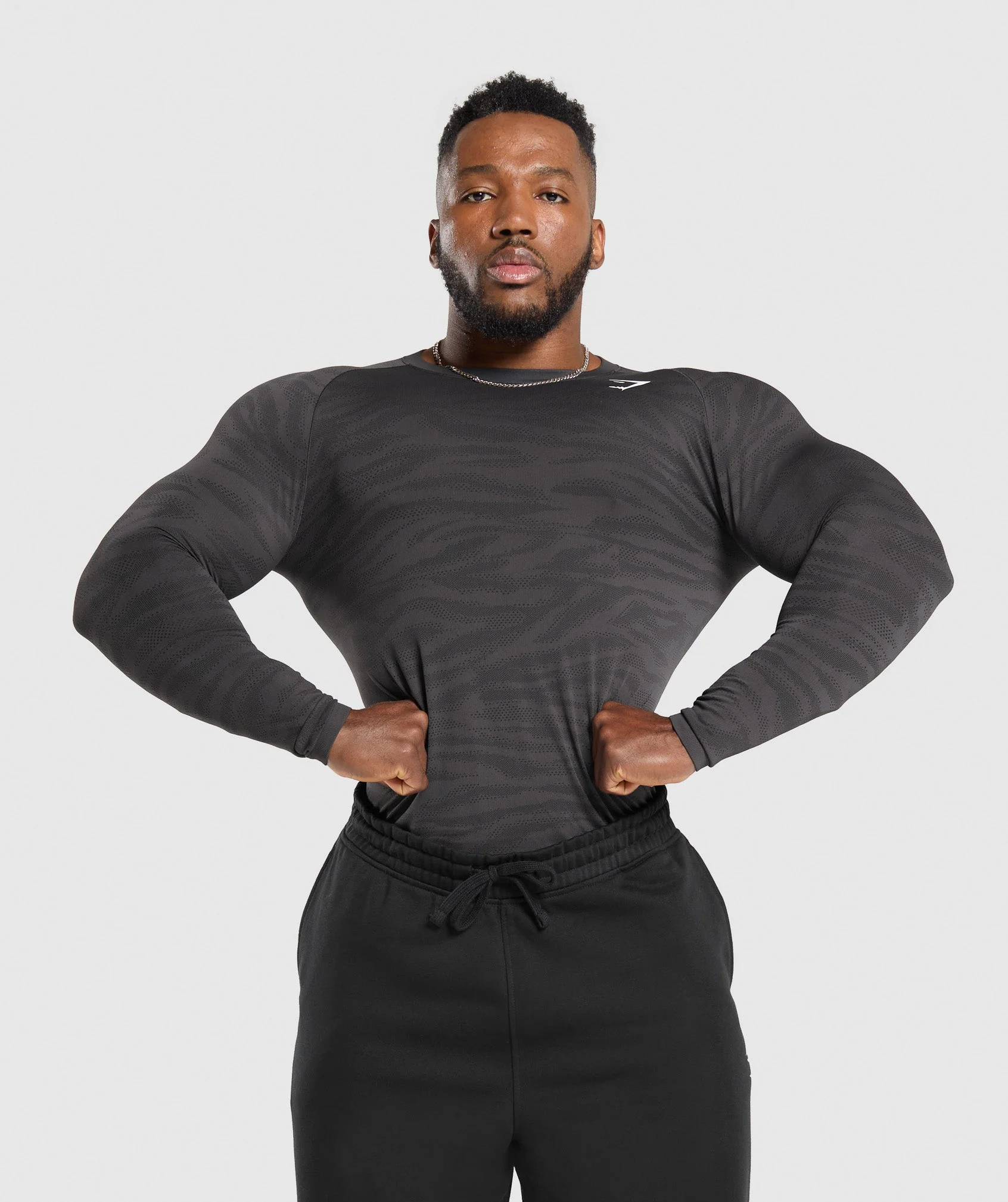 Gymshark Geo Animal Seamless Long Sleeve T-Shirt - Onyx Grey/Black - Image 5