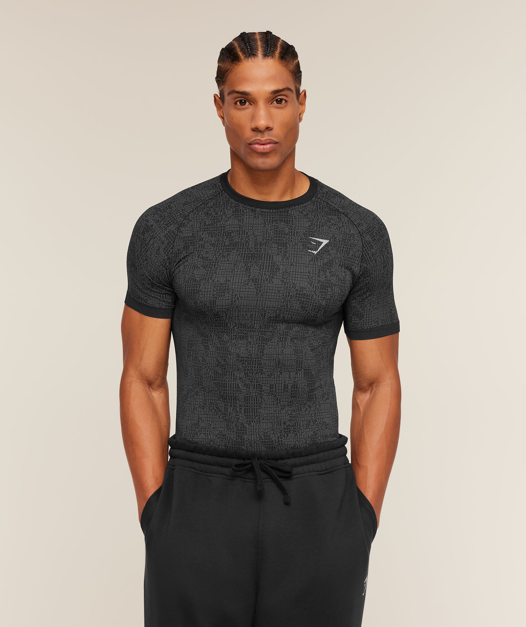 Gymshark Geo Seamless Grid T-Shirt - Black/Smokey Grey - Image 3