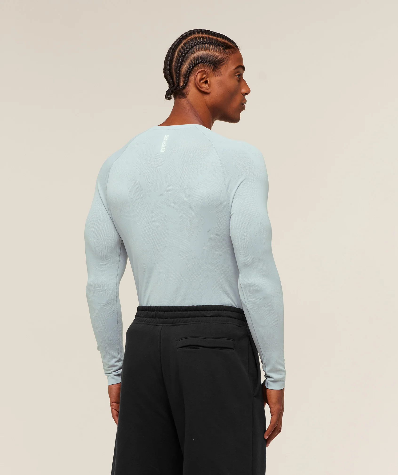 Gymshark Geo Seamless Long Sleeve T-Shirt - Smoke Blue/Soft White - Image 2