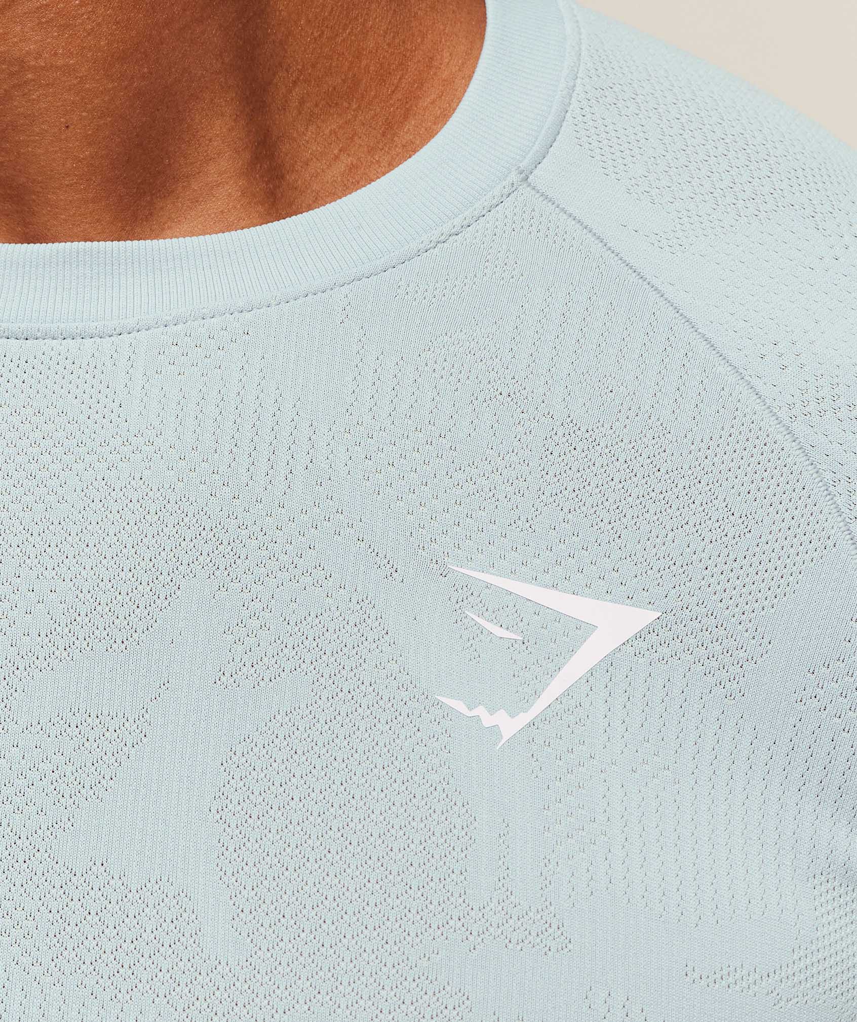 Gymshark Geo Seamless Long Sleeve T-Shirt - Smoke Blue/Soft White - Image 4