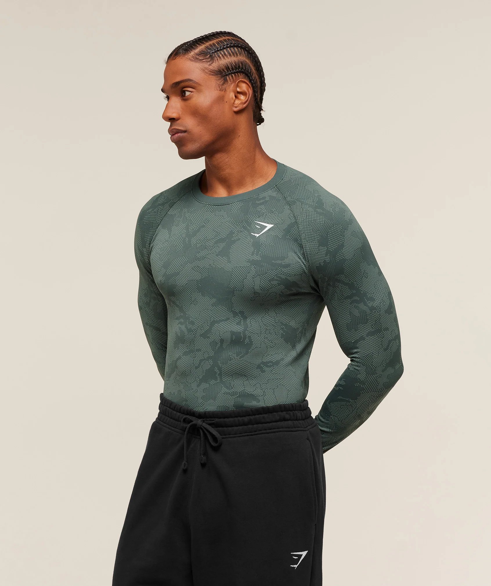 Gymshark Geo Seamless Long Sleeve T-Shirt - Slate Teal/Denim Grey - Image 3