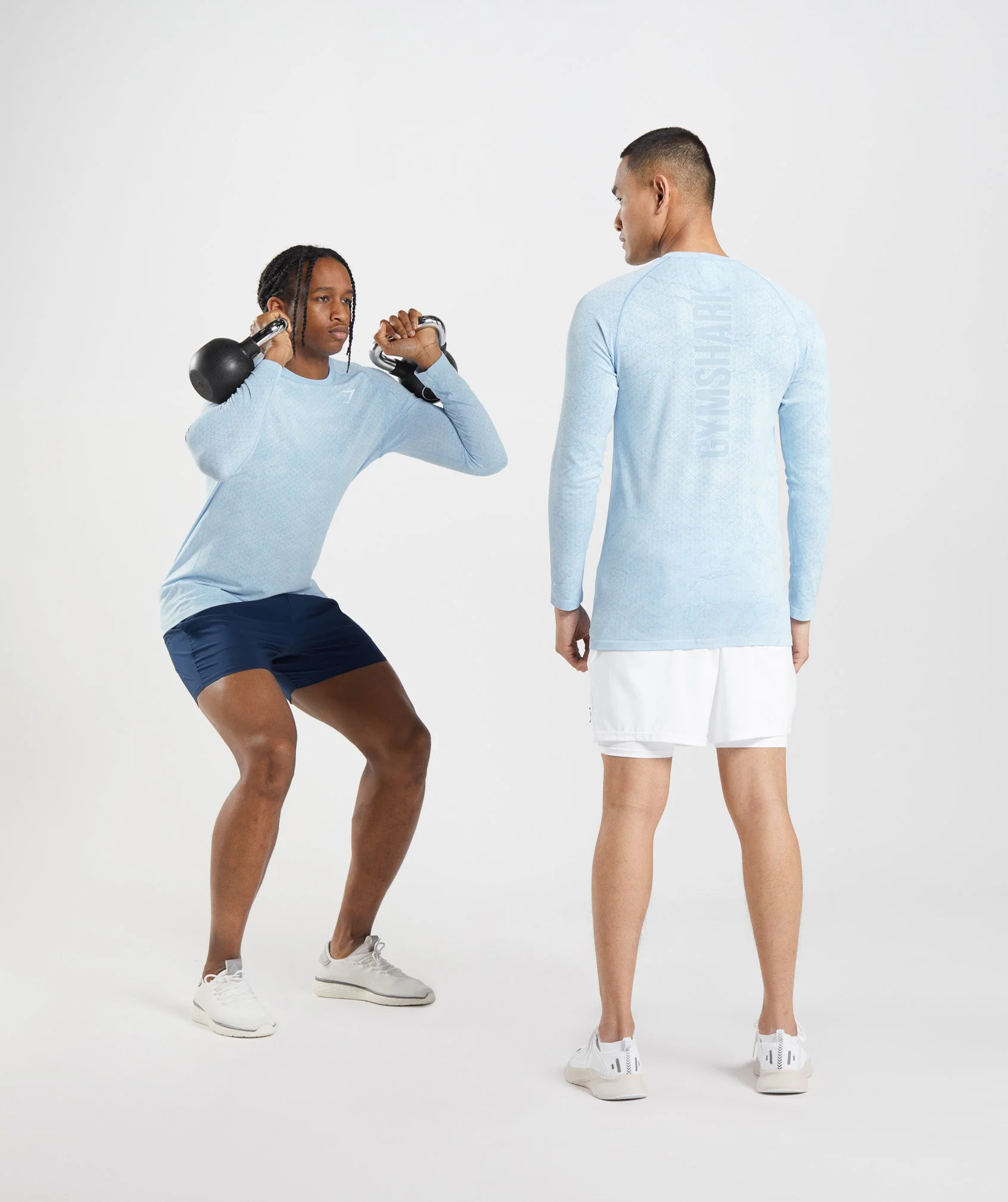 Gymshark Geo Seamless Long Sleeve T-Shirt - White/Moonstone Blue - Image 4