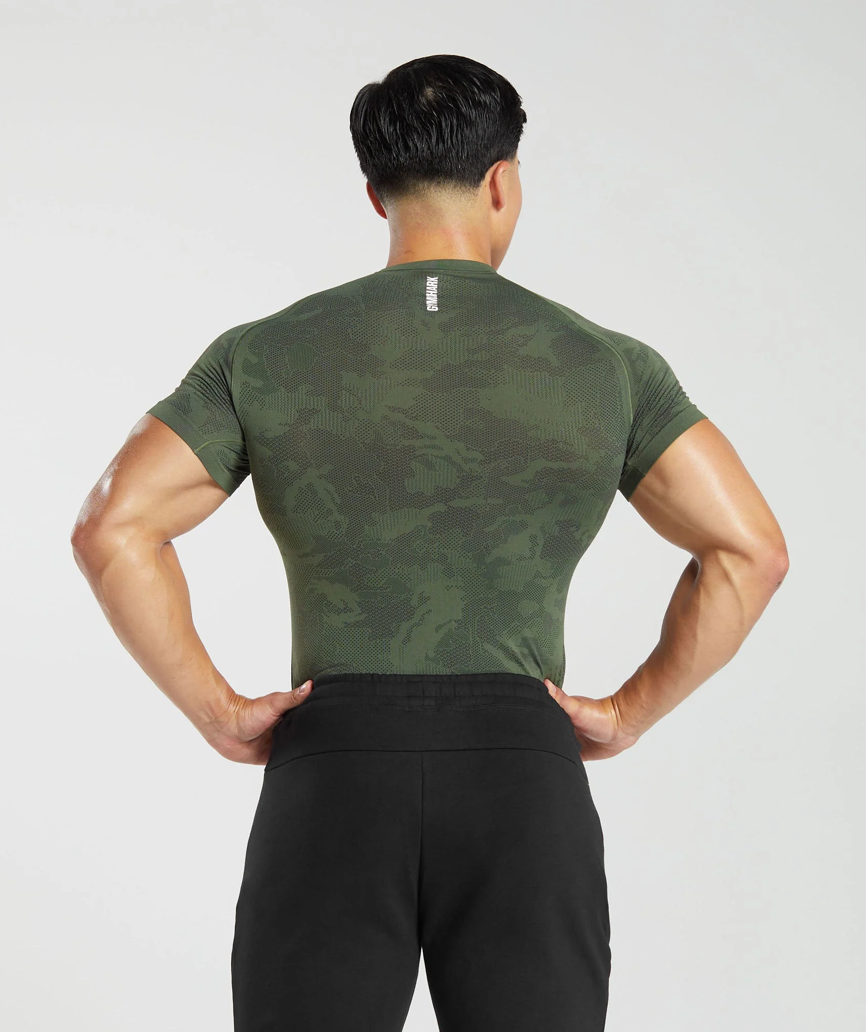 Gymshark Geo Seamless T-Shirt - Core Olive/Black - Image 2