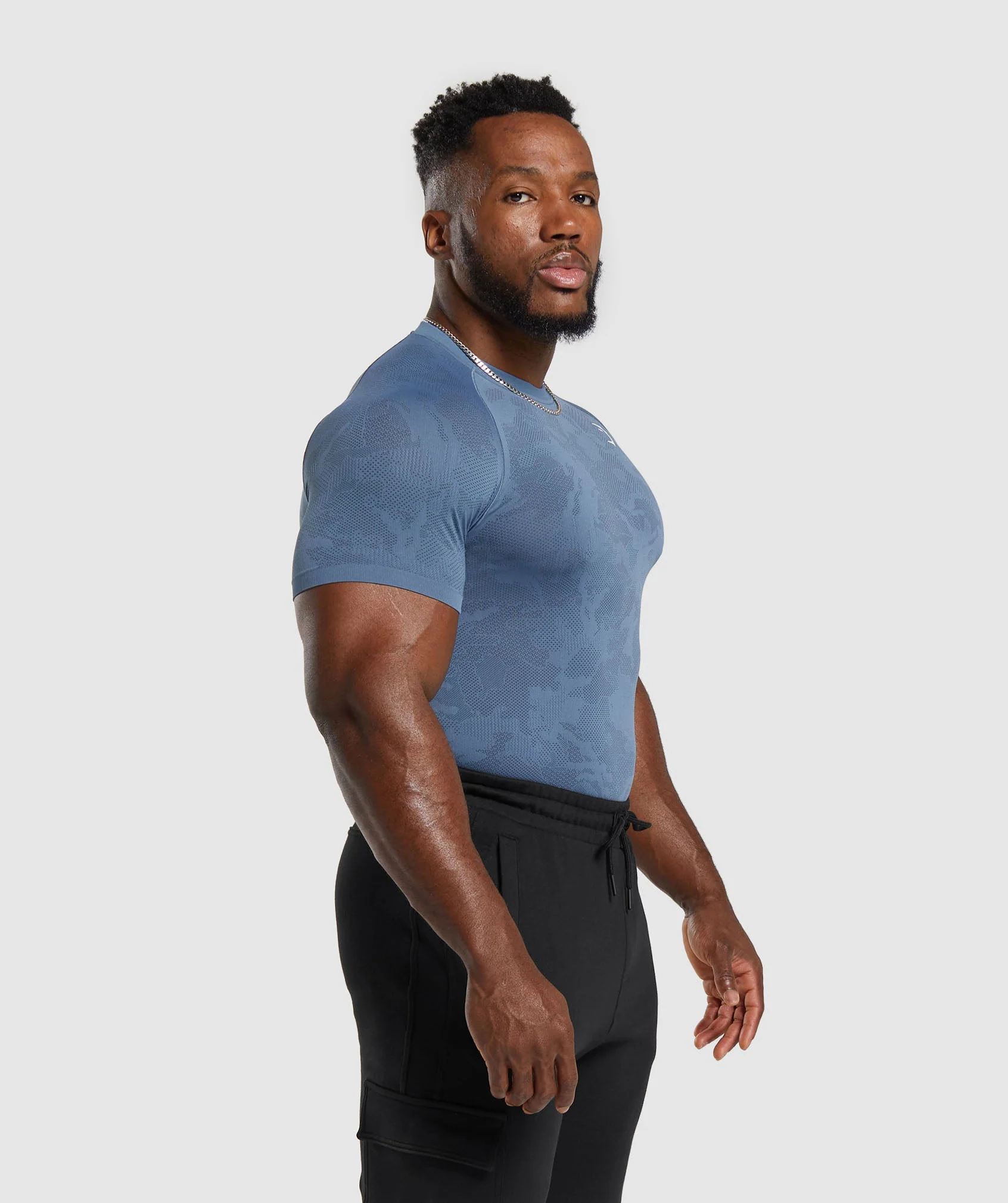Gymshark Geo Seamless T-Shirt - Faded Blue/Titanium Blue - Image 3