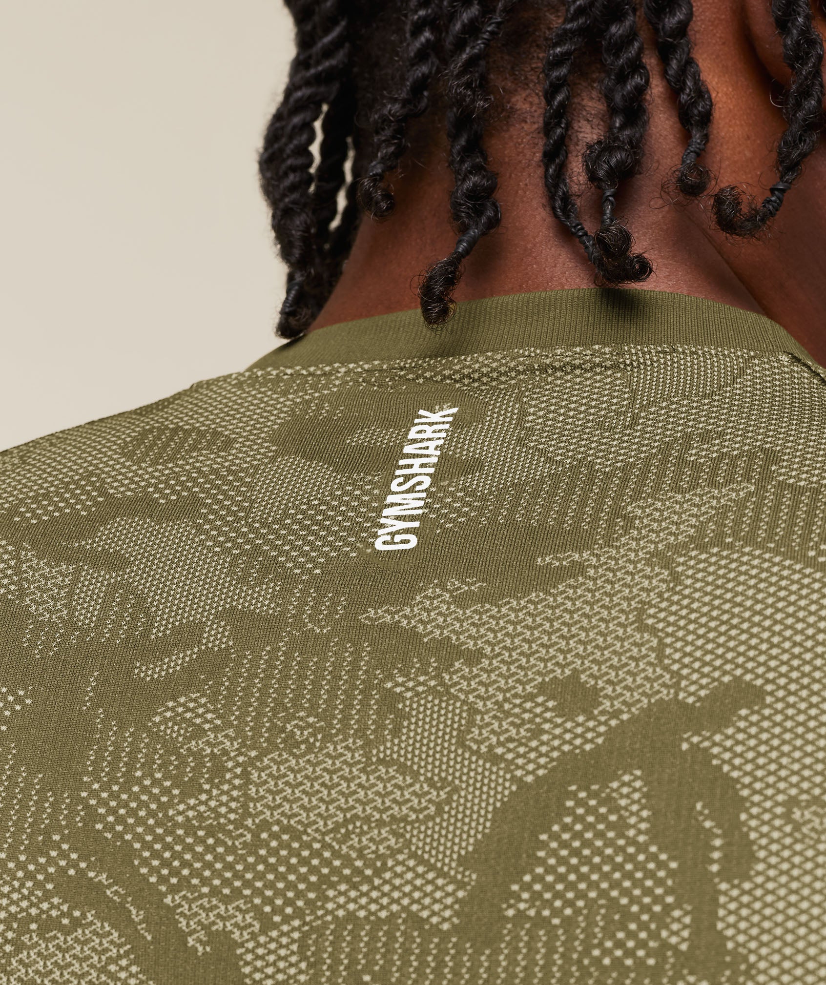 Gymshark Geo Seamless T-Shirt - Canvas Green/Chalk Beige - Image 5
