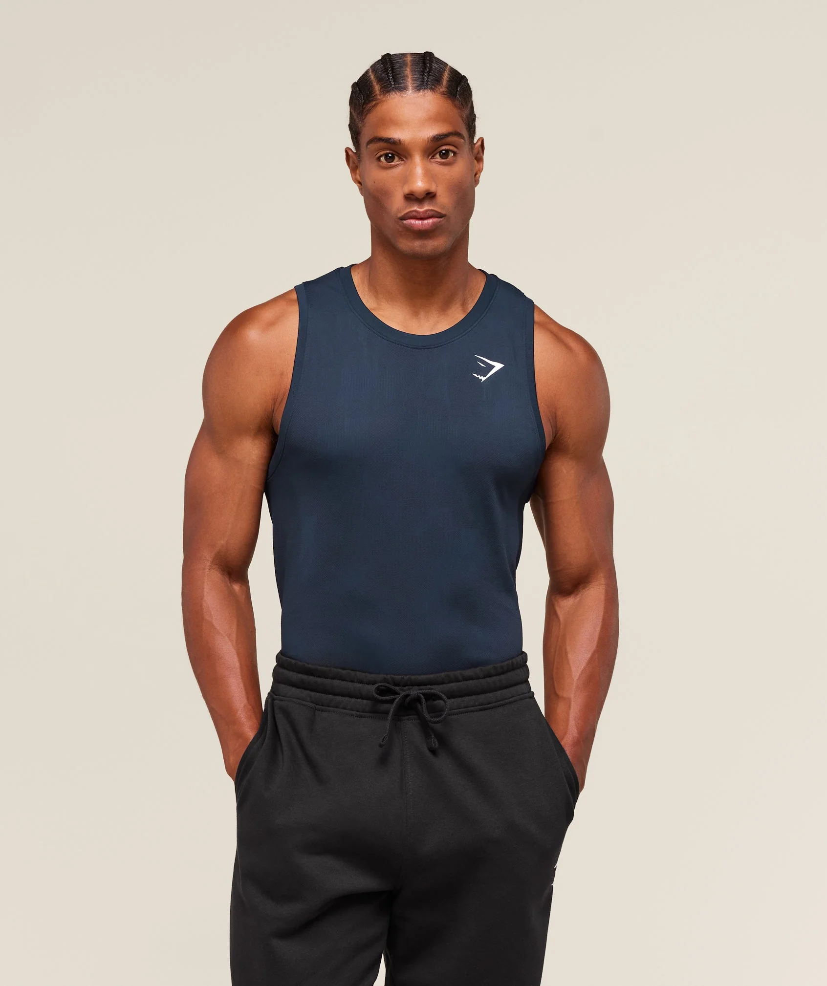 Gymshark Geo Seamless Tank - Navy/Heavy Blue