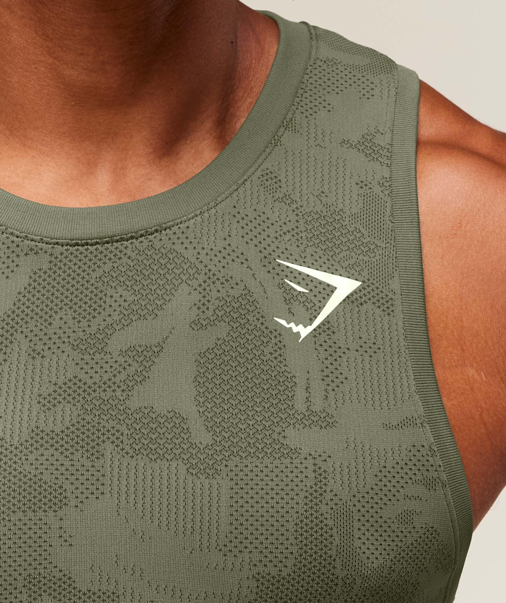 Gymshark Geo Seamless Tank - Core Olive/Deep Olive Green - Image 5
