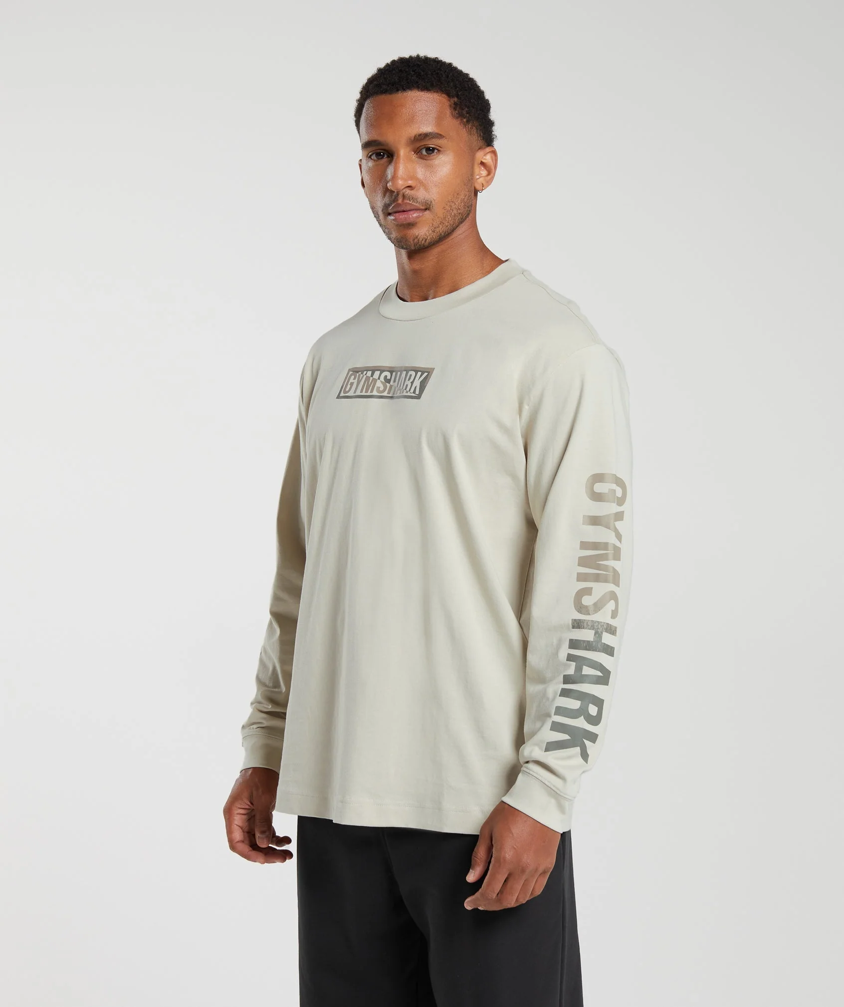 Gymshark Global Graphic Long Sleeve T-Shirt - Pebble Grey - Image 3