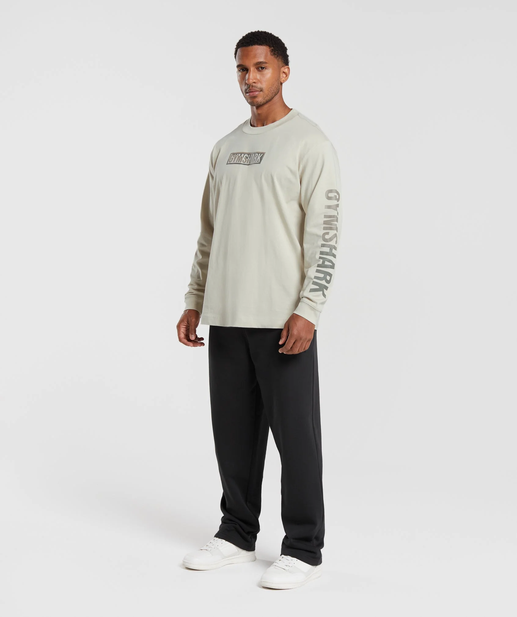 Gymshark Global Graphic Long Sleeve T-Shirt - Pebble Grey - Image 4