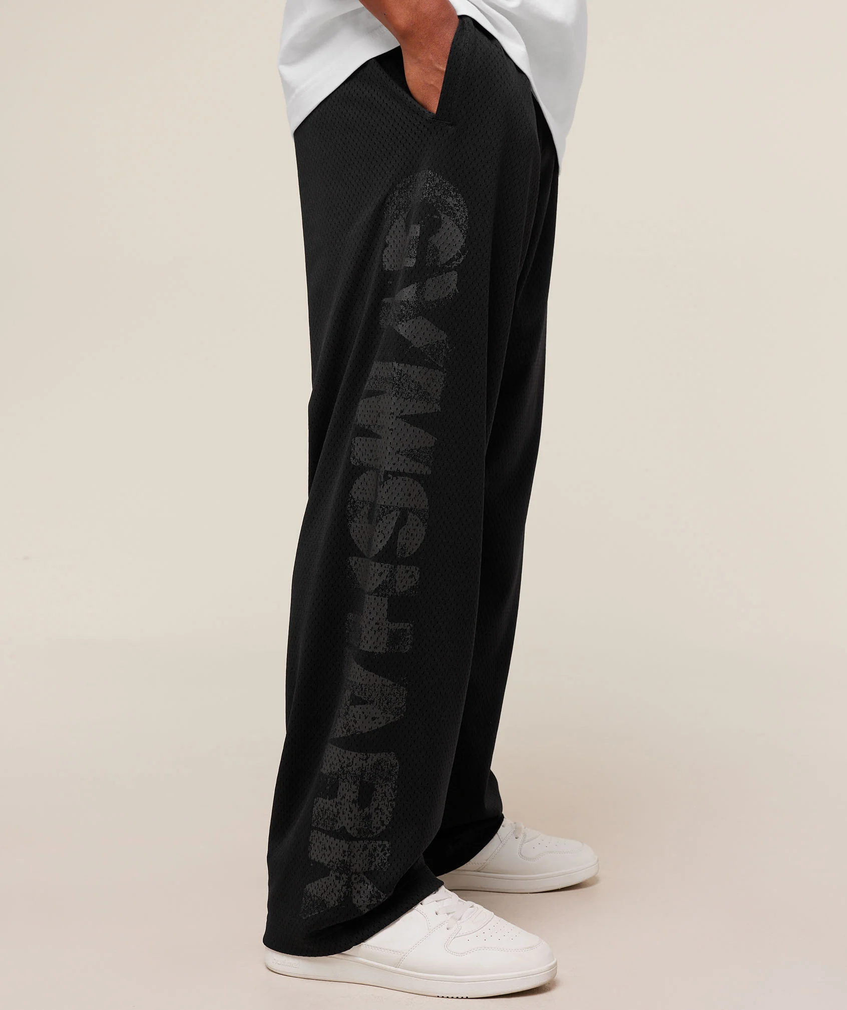 Gymshark Graphic Wordmark Mesh Wide Leg Pants - Black - Image 5