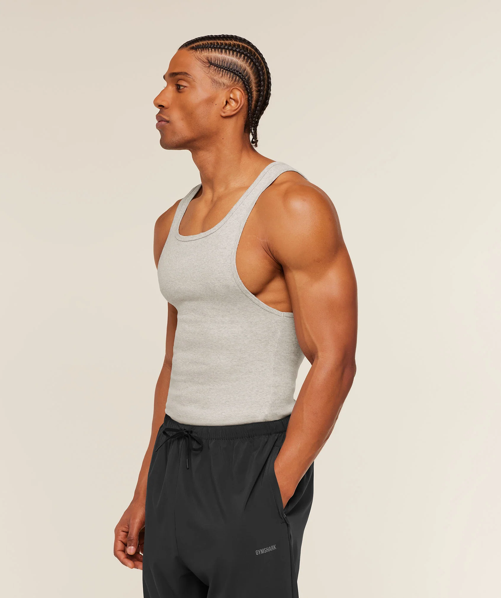 Gymshark x CBUM Ribbed Tank - Bros Stone Grey Marl - Image 4