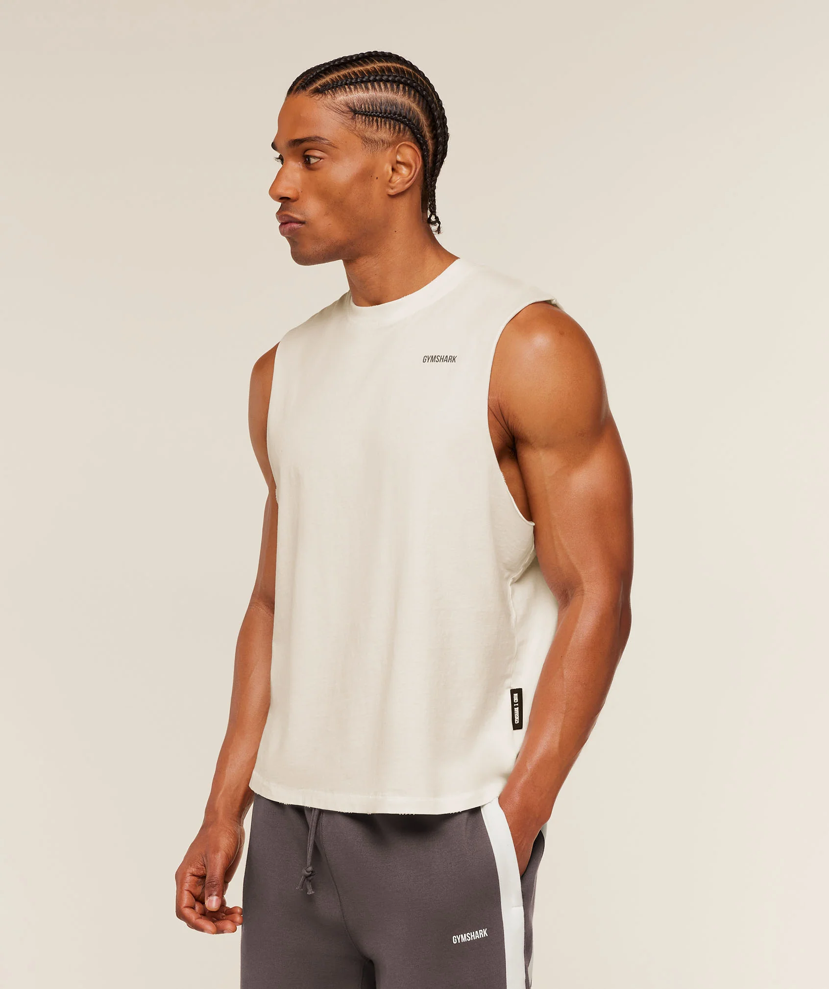 Gymshark x CBUM Washed Sleeveless T-Shirt - Soft White - Image 4
