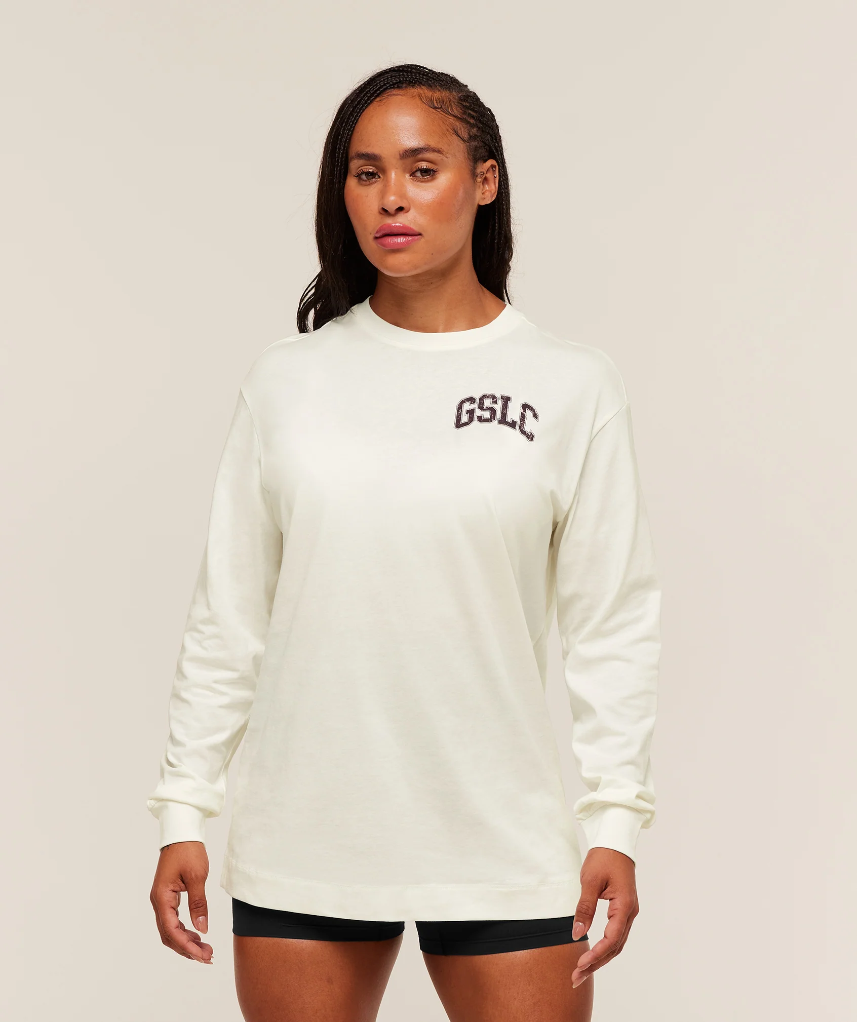 Gymshark GSLC Graphic Oversized Long Sleeve Top - Soft White - Image 2