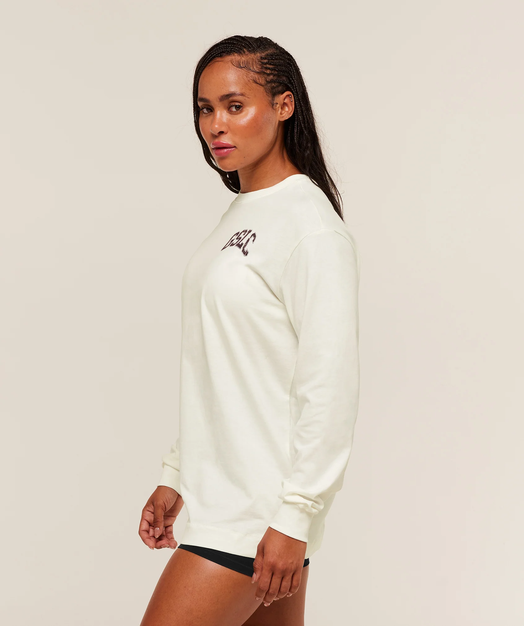 Gymshark GSLC Graphic Oversized Long Sleeve Top - Soft White - Image 3