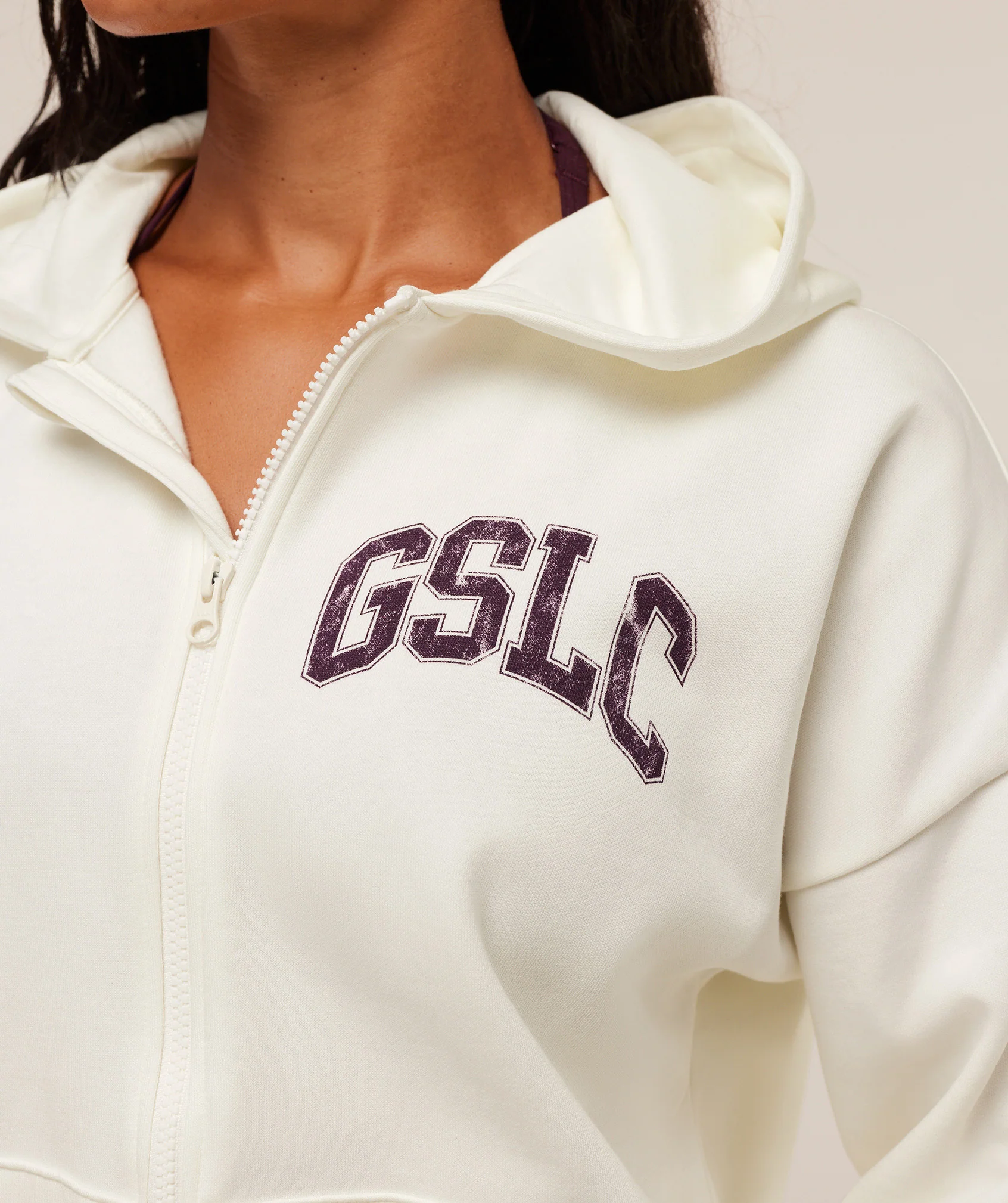 Gymshark GSLC Graphic Zip Up Hoodie - Soft White - Image 6