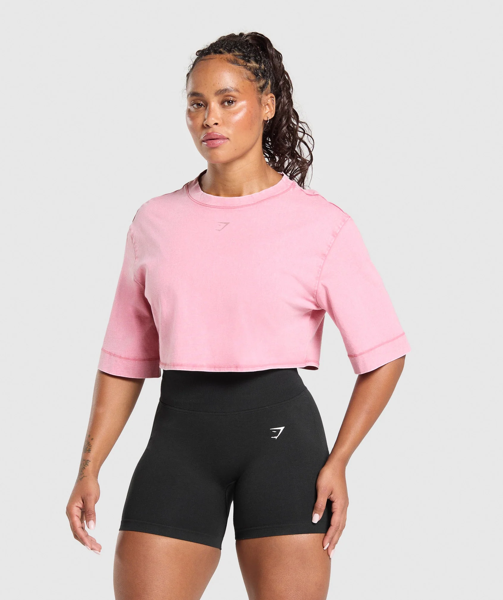 Gymshark GSLC Washed Graphic Crop Top - Sunset Pink - Image 2