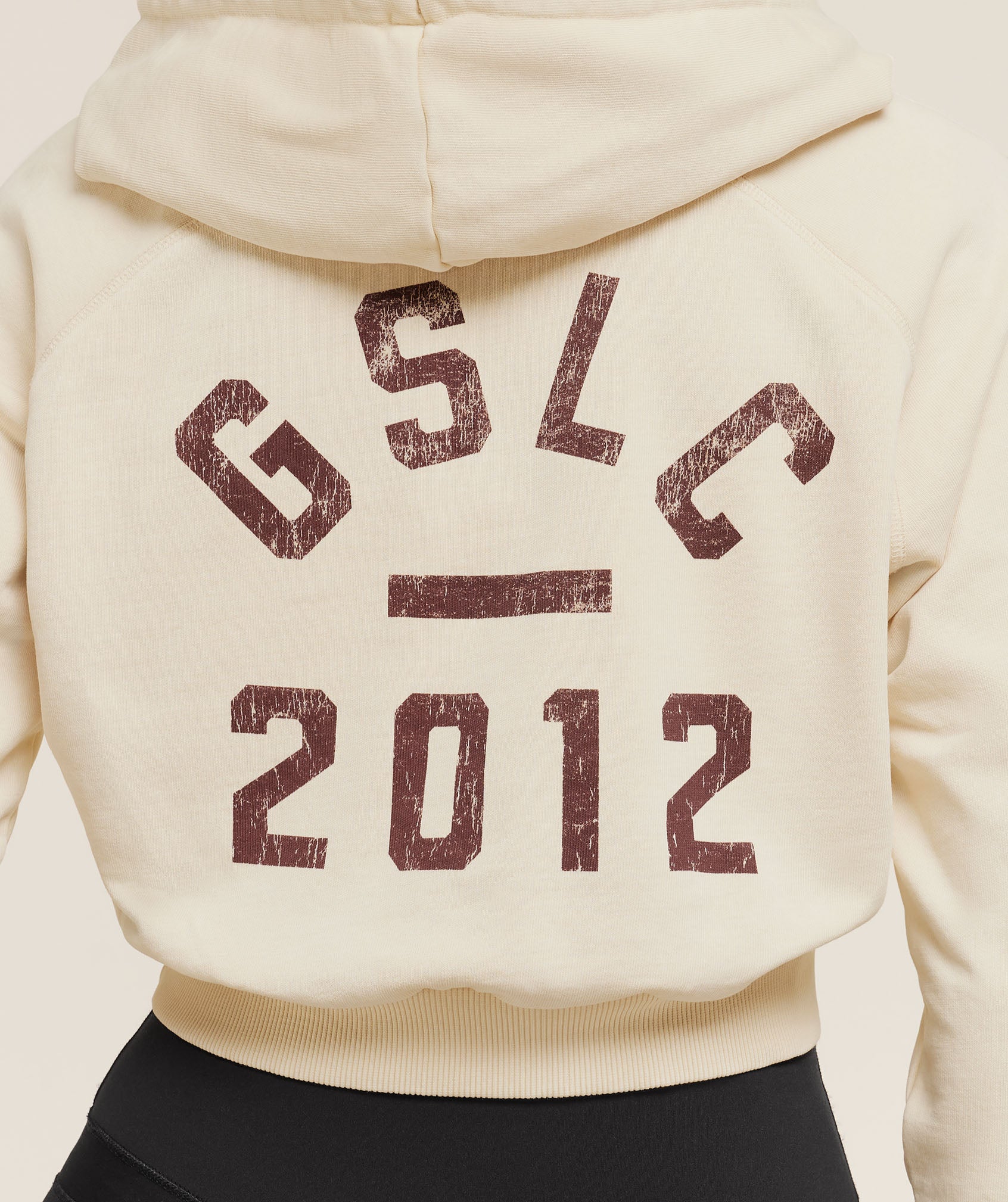 Gymshark Lifting Club 2012 Graphic Cropped Hoodie - Stone Beige/Wash - Image 5