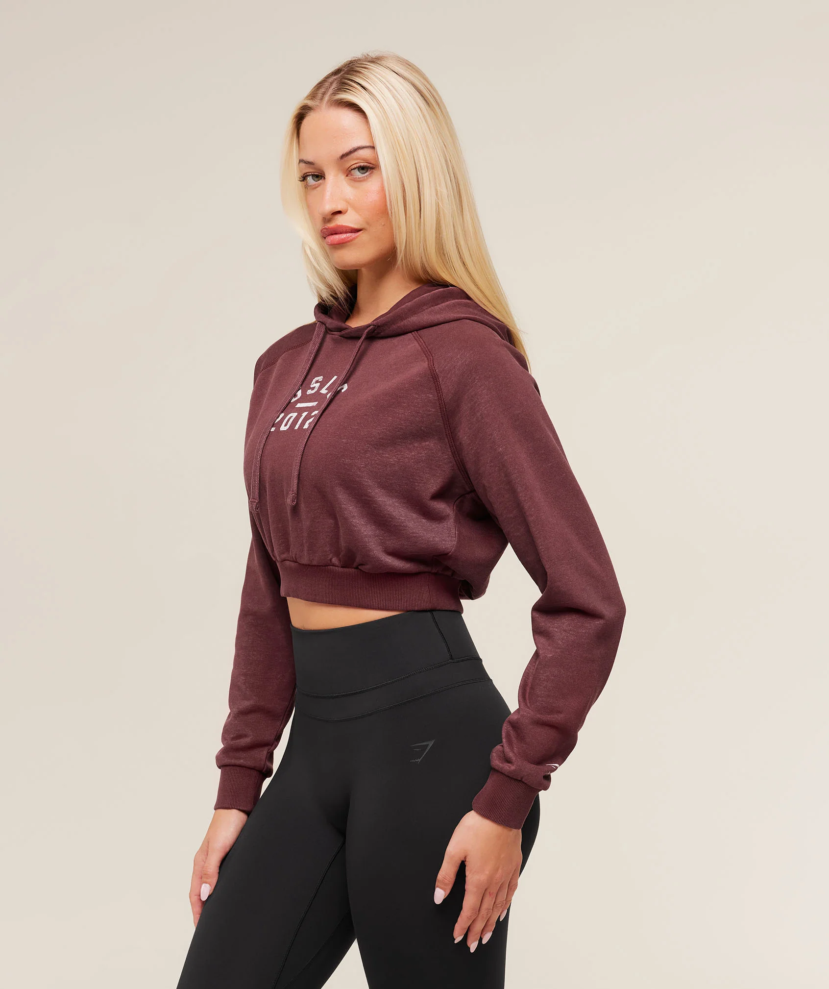 Gymshark Lifting Club 2012 Graphic Cropped Hoodie - Rich Maroon/Wash - Image 3