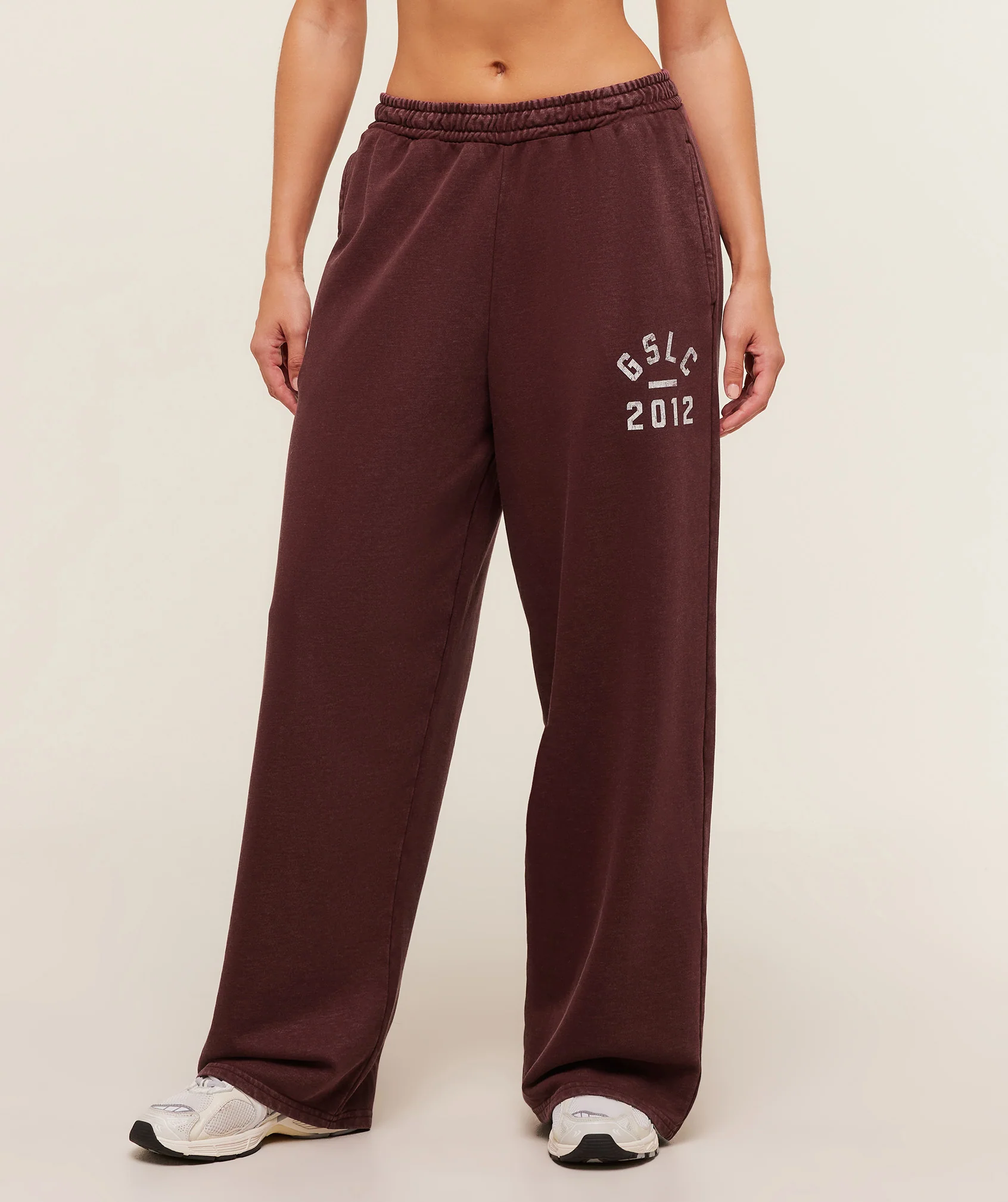 Gymshark Lifting Club 2012 Graphic Wide Leg Joggers - Rich Maroon/Wash