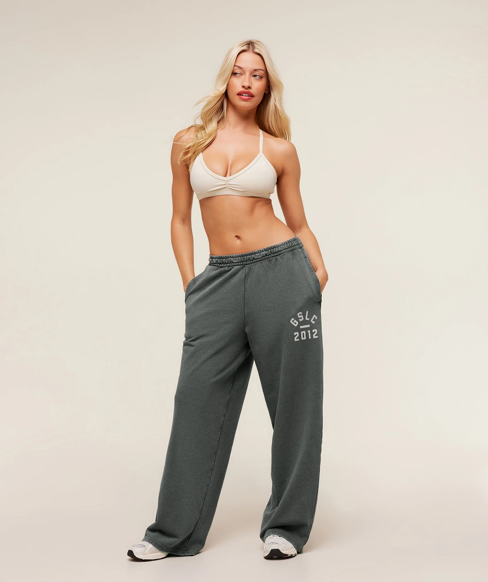 Gymshark Lifting Club 2012 Graphic Wide Leg Joggers - Slate Teal/Wash - Image 4