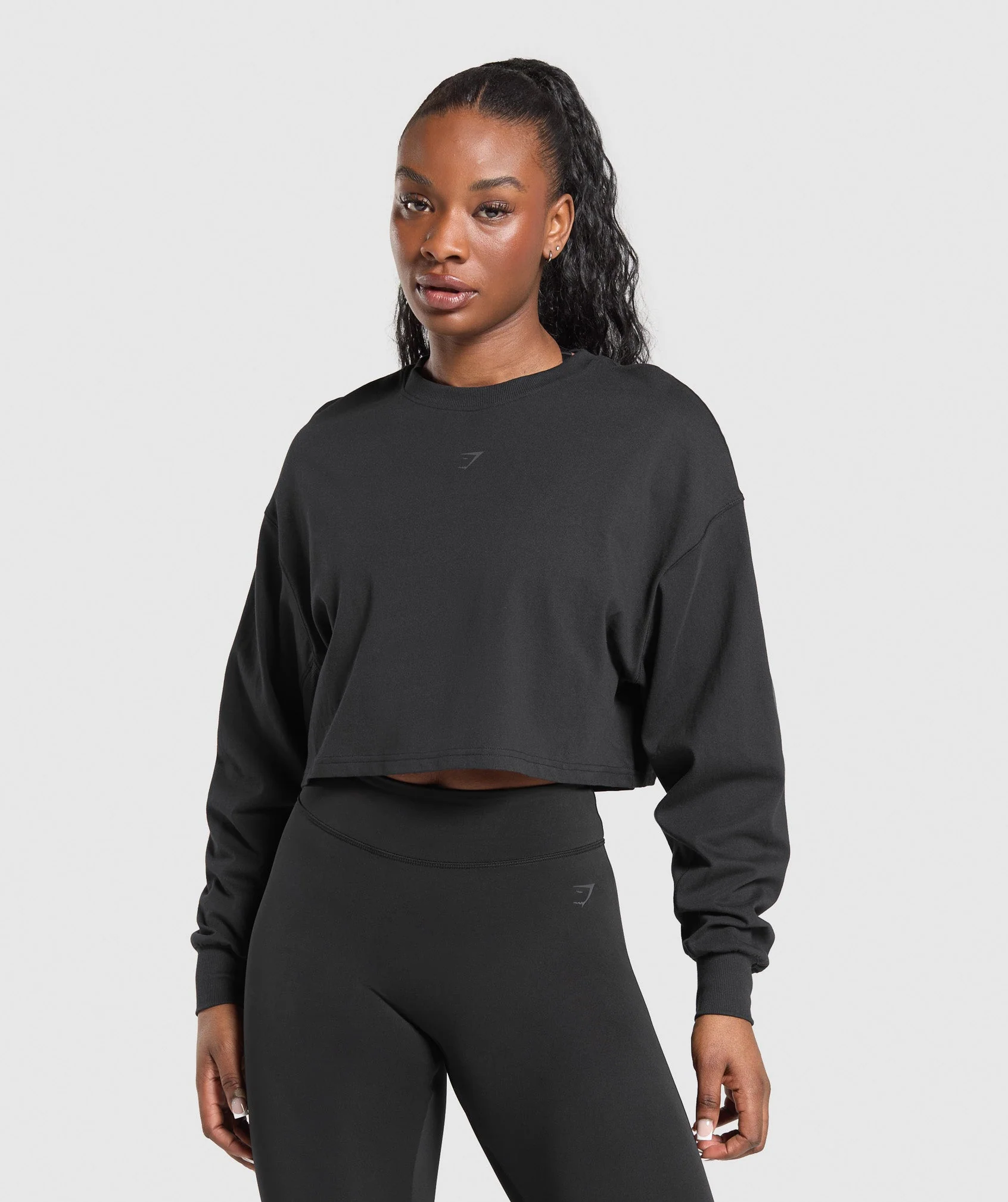 Gymshark Wordmark Graphic Long Sleeve Top - Black - Image 2