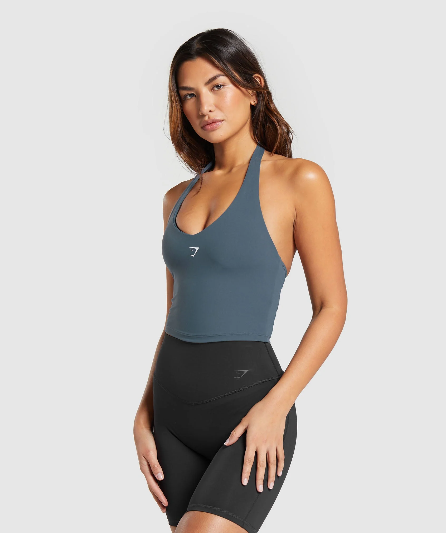 Gymshark Halter Neck Cami with Shelf - Titanium Blue - Image 3