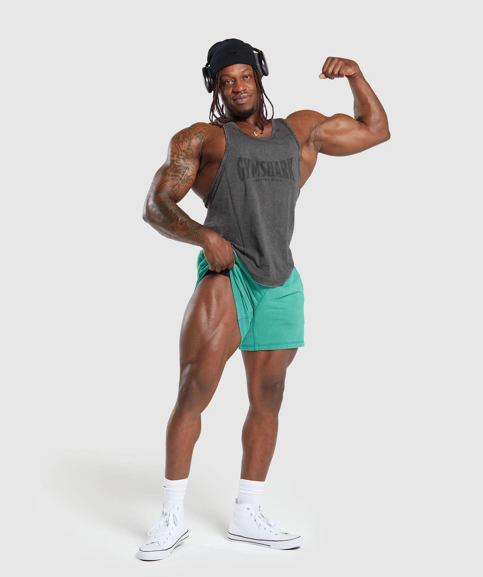 Gymshark Heritage 5" Shorts - Capri Blue/Acid Wash Small Ball - Image 4