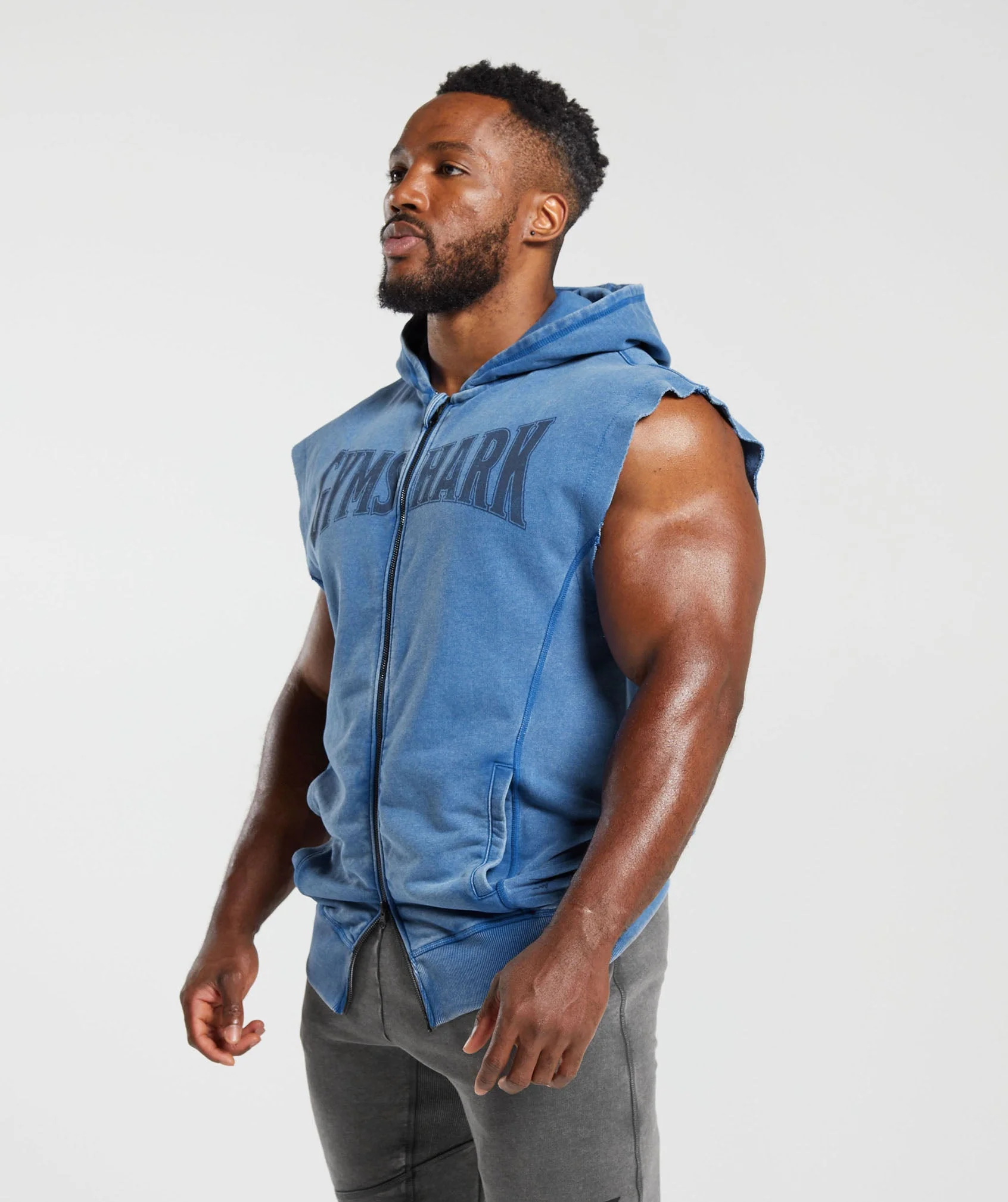 Gymshark Heritage Washed Sleeveless Zip Hoodie - Vintage Blue - Image 3