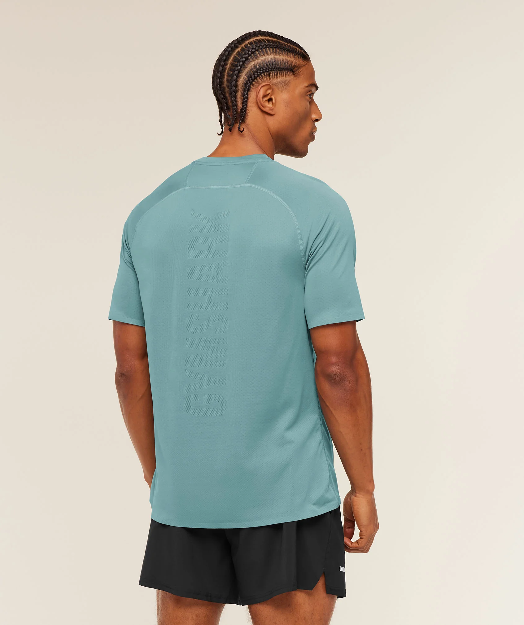 Gymshark Hybrid Engineered Jacquard T-Shirt - Storm Blue - Image 3