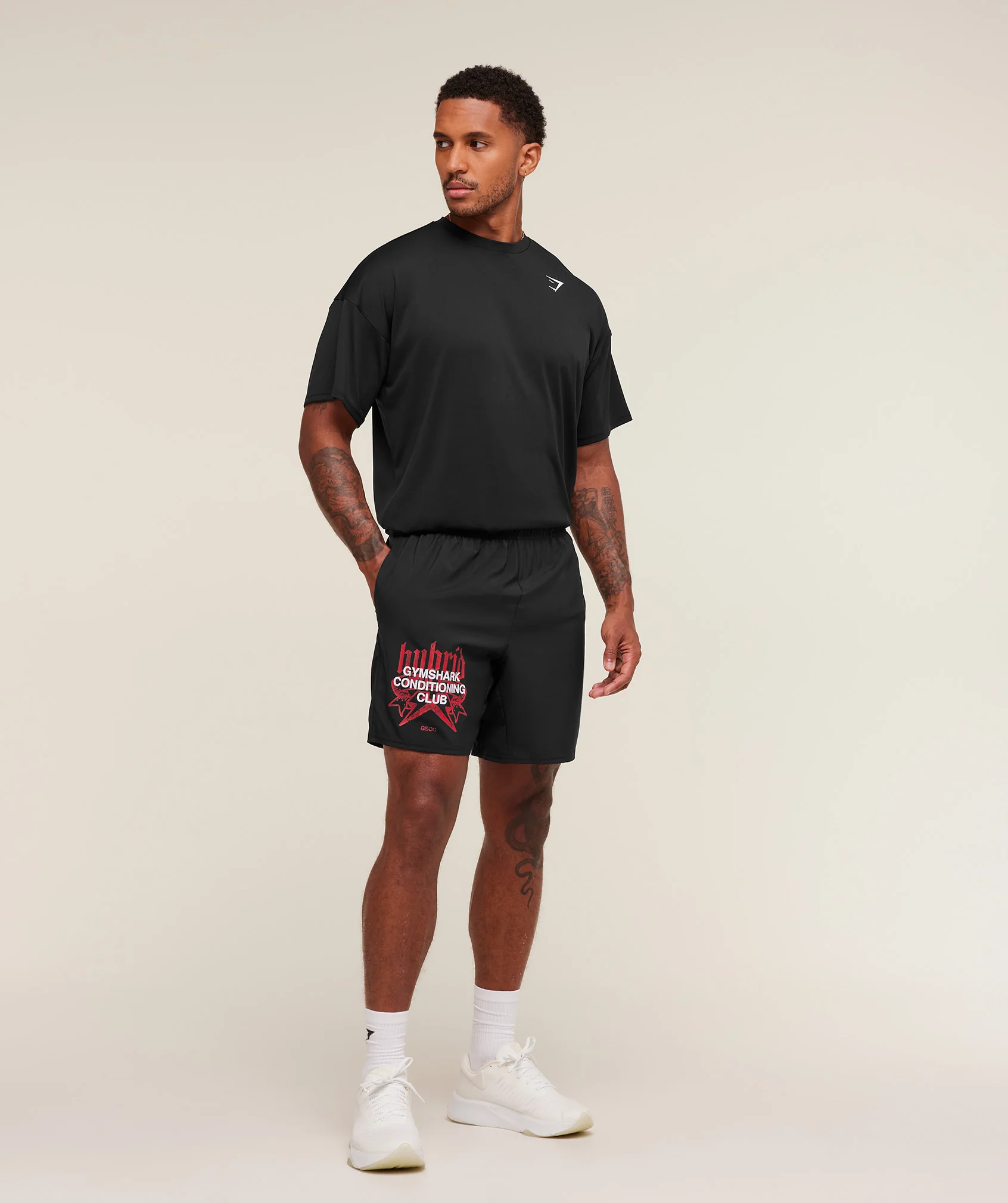 Gymshark Hybrid Graphic 7" Shorts - Black - Image 4