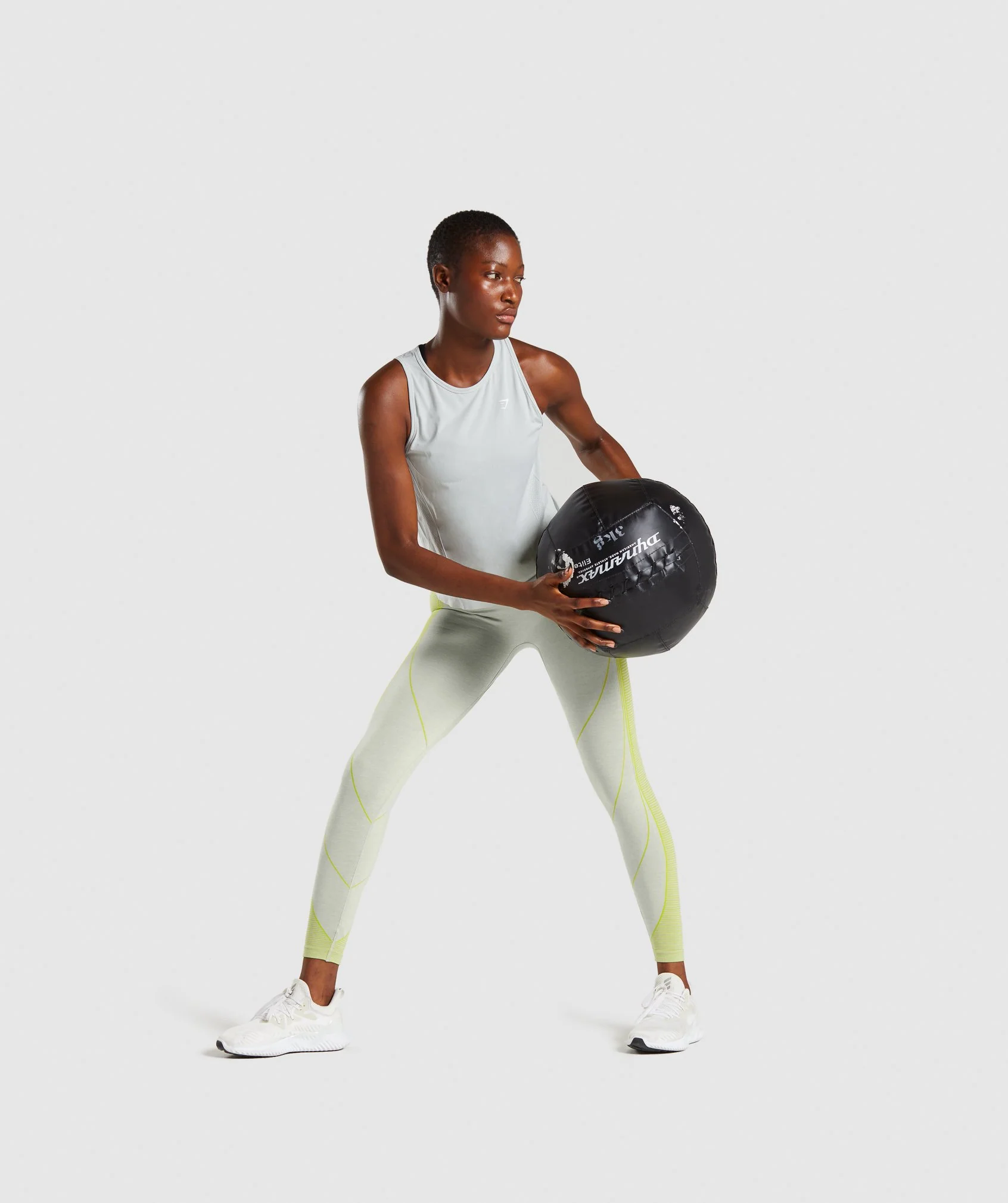Gymshark Hyper Amplify Leggings - Light Grey Marl/Lime - Image 3
