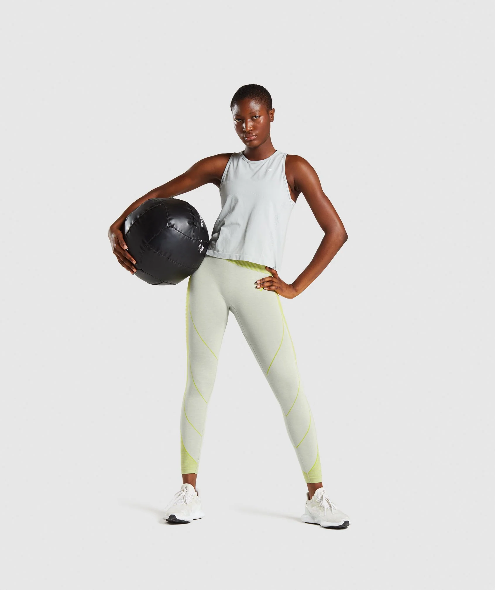 Gymshark Hyper Amplify Leggings - Light Grey Marl/Lime - Image 4