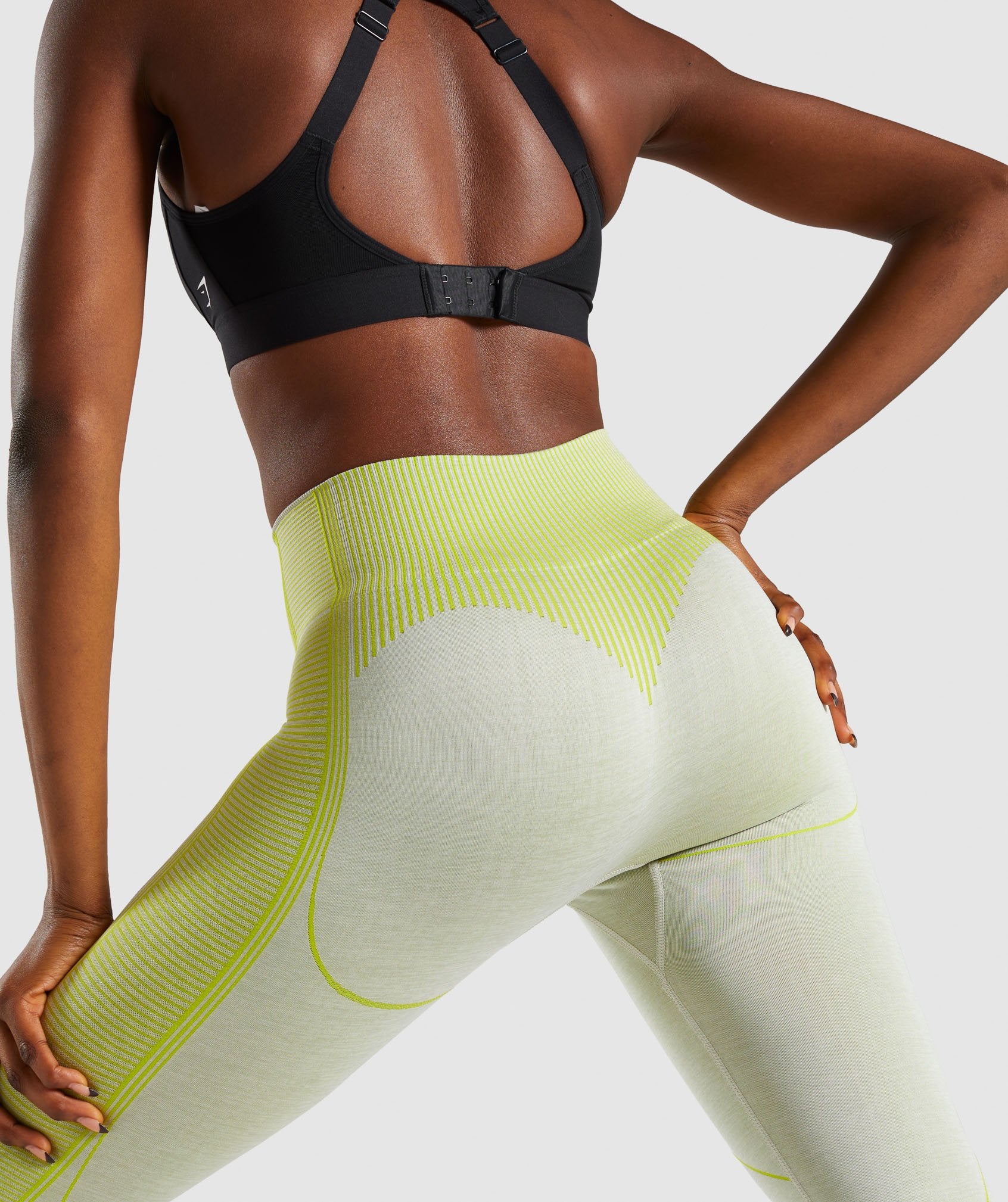 Gymshark Hyper Amplify Leggings - Light Grey Marl/Lime - Image 5