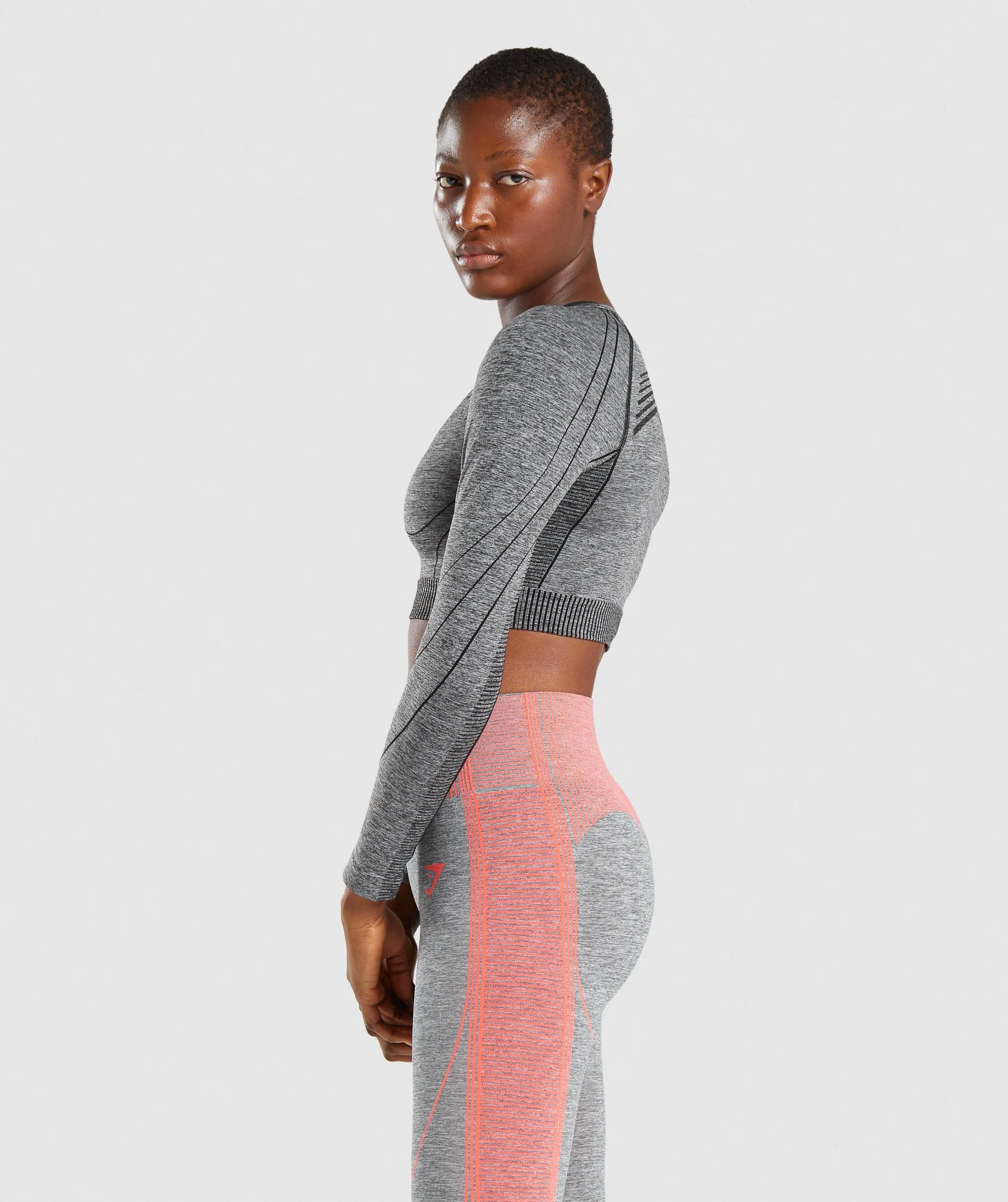 Gymshark Hyper Amplify Long Sleeve Crop Top - Black Marl/Black - Image 3